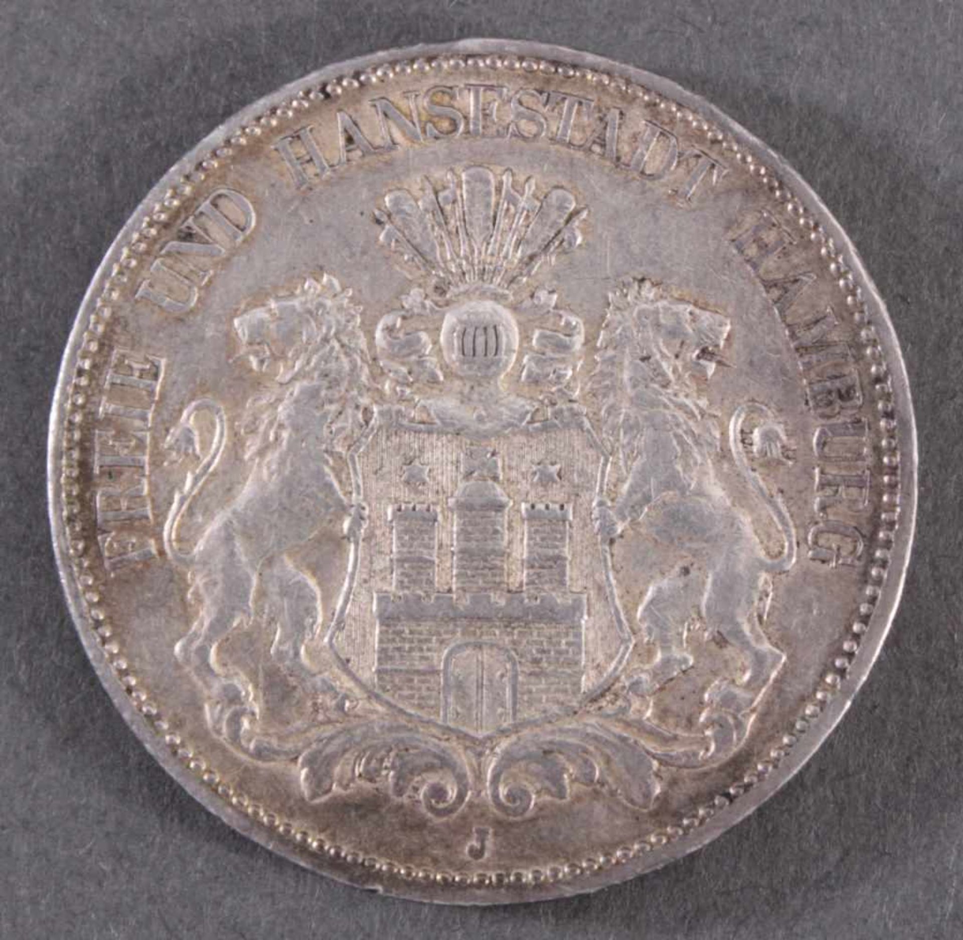 5 Mark Kaiserreich, Hamburg Freie Hansestadt 1908 J in vorzüglichJäger 65, Silber