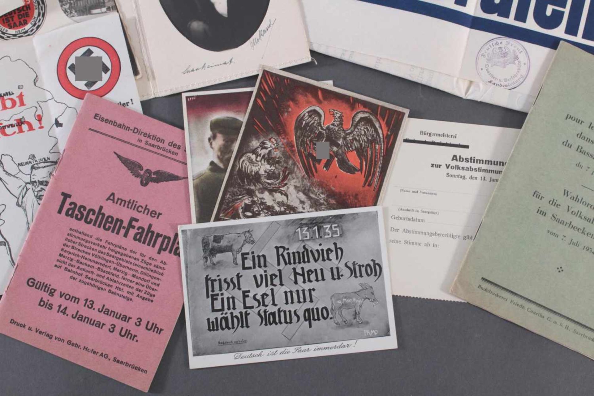 Dokumente Saarabstimmung 1935Toller Fundus mit Bekanntmachungsplakaten, Postkarten, Korrespondenzen, - Bild 4 aus 5