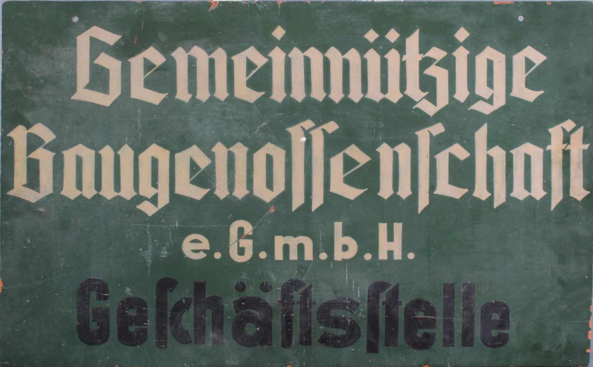 Großes Werbeschild "Gemeinnützige Baugenossenschaft e. G. m. b. H. Geschäftsstelle"Eisenschild, - Image 3 of 4