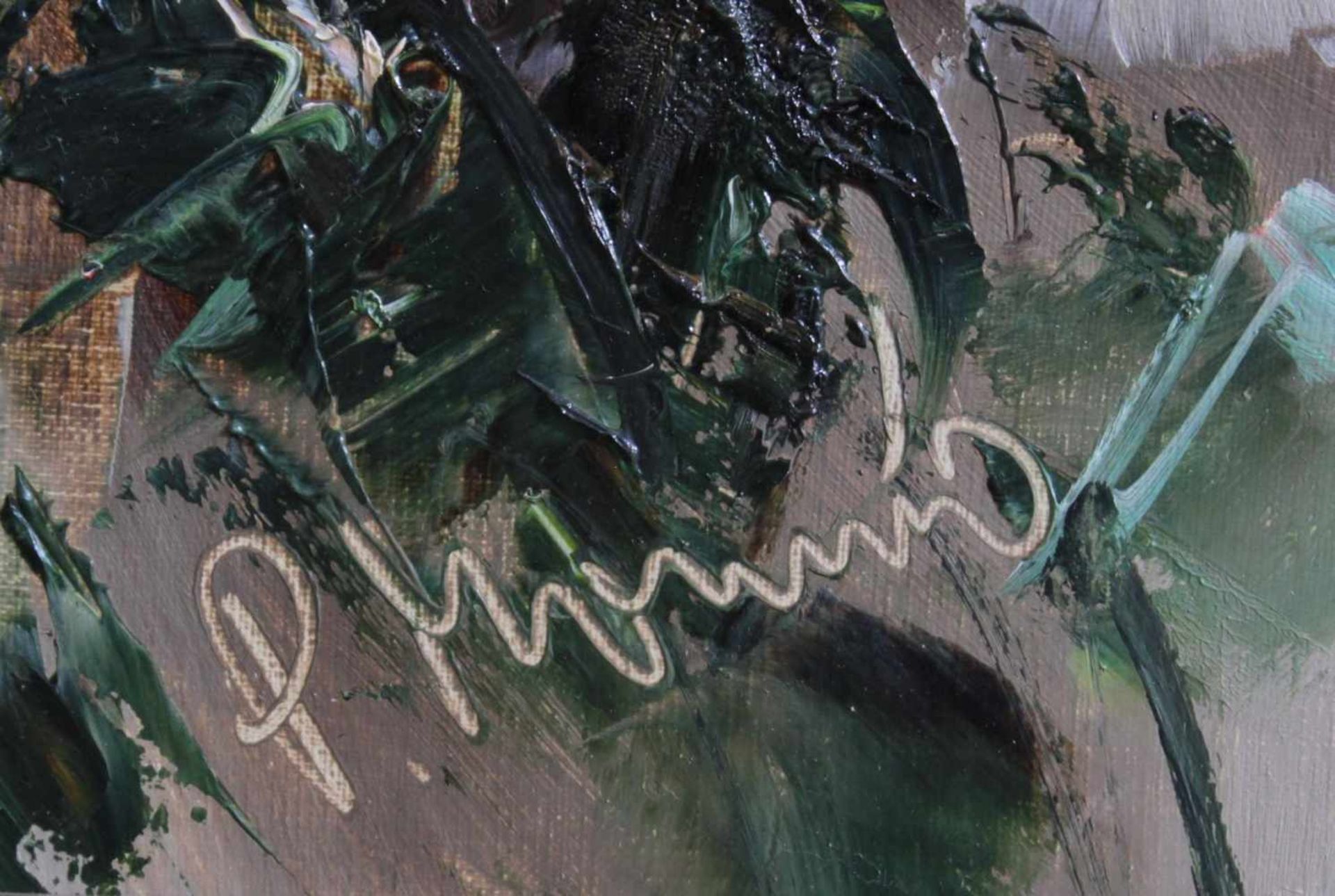"Blumenstillleben"Öl auf Holz, rechts unten unleserlich signiert, ca. 80 x 70 cm. Gerahmt - Bild 3 aus 4
