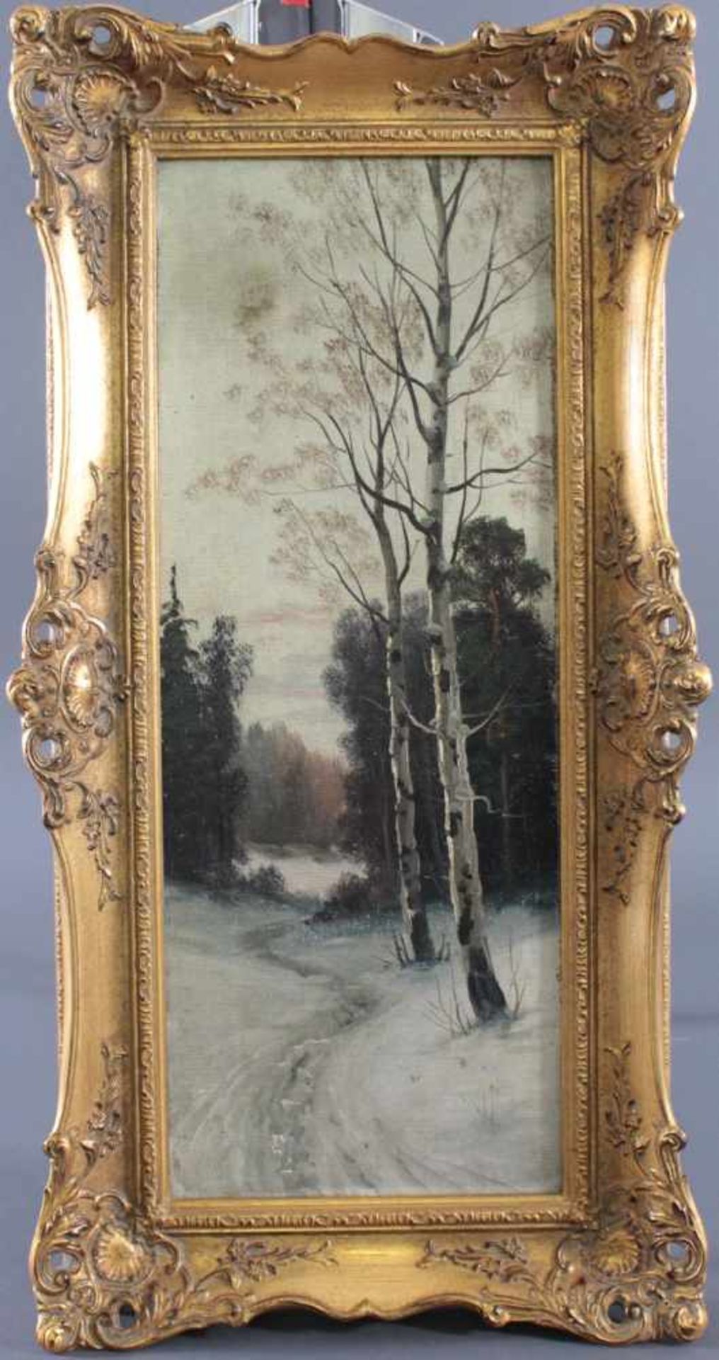Winterliche Waldlandschaft, unbekannter Künstler um 1900Öl auf Leinwand gemalt und auf Pappe