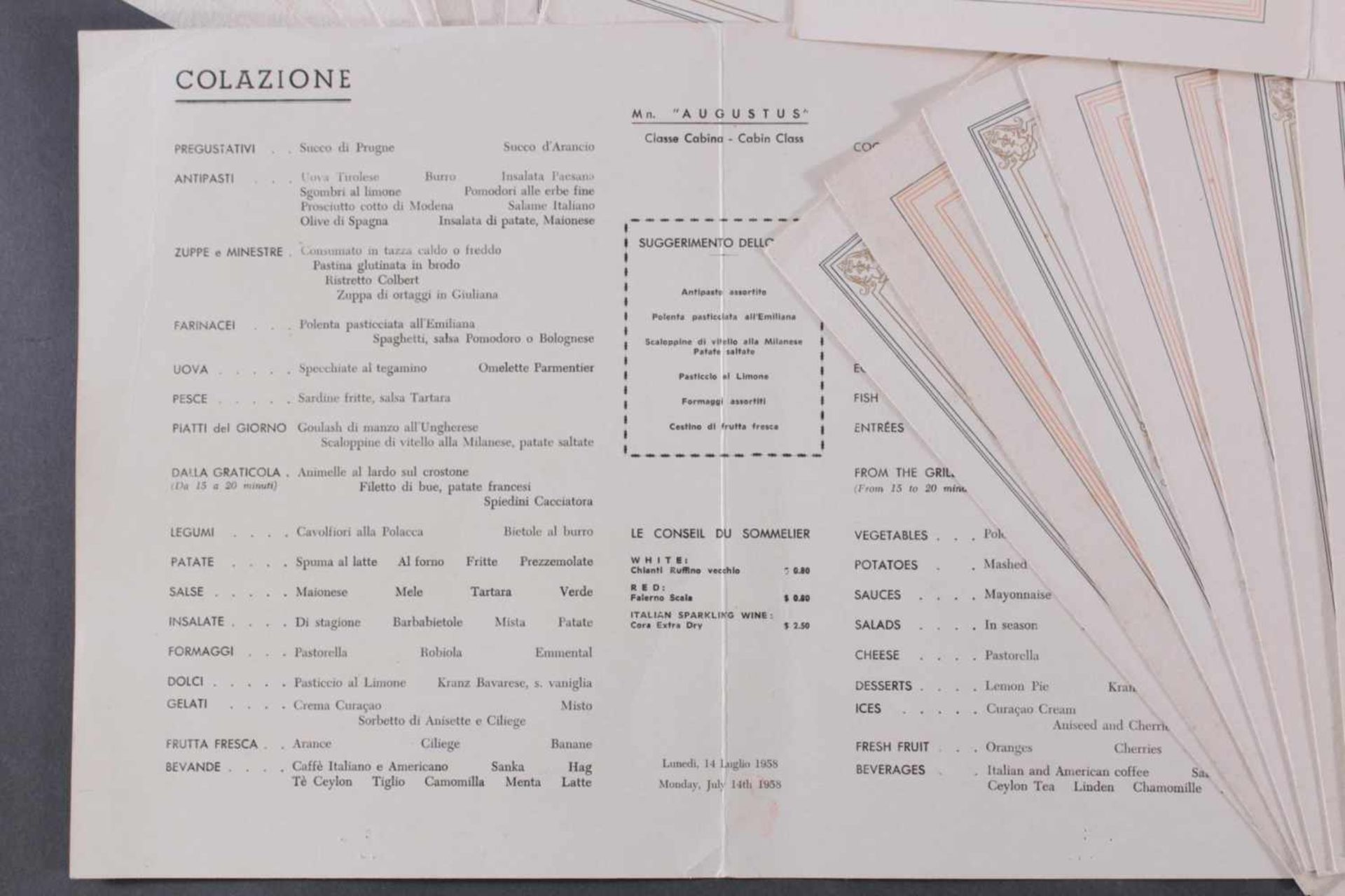 Speisekarten der MS St. Louis 1938 (Hamburg-Amerika-Linie)22 Stück, teilweise mit Einlage. - Bild 4 aus 4