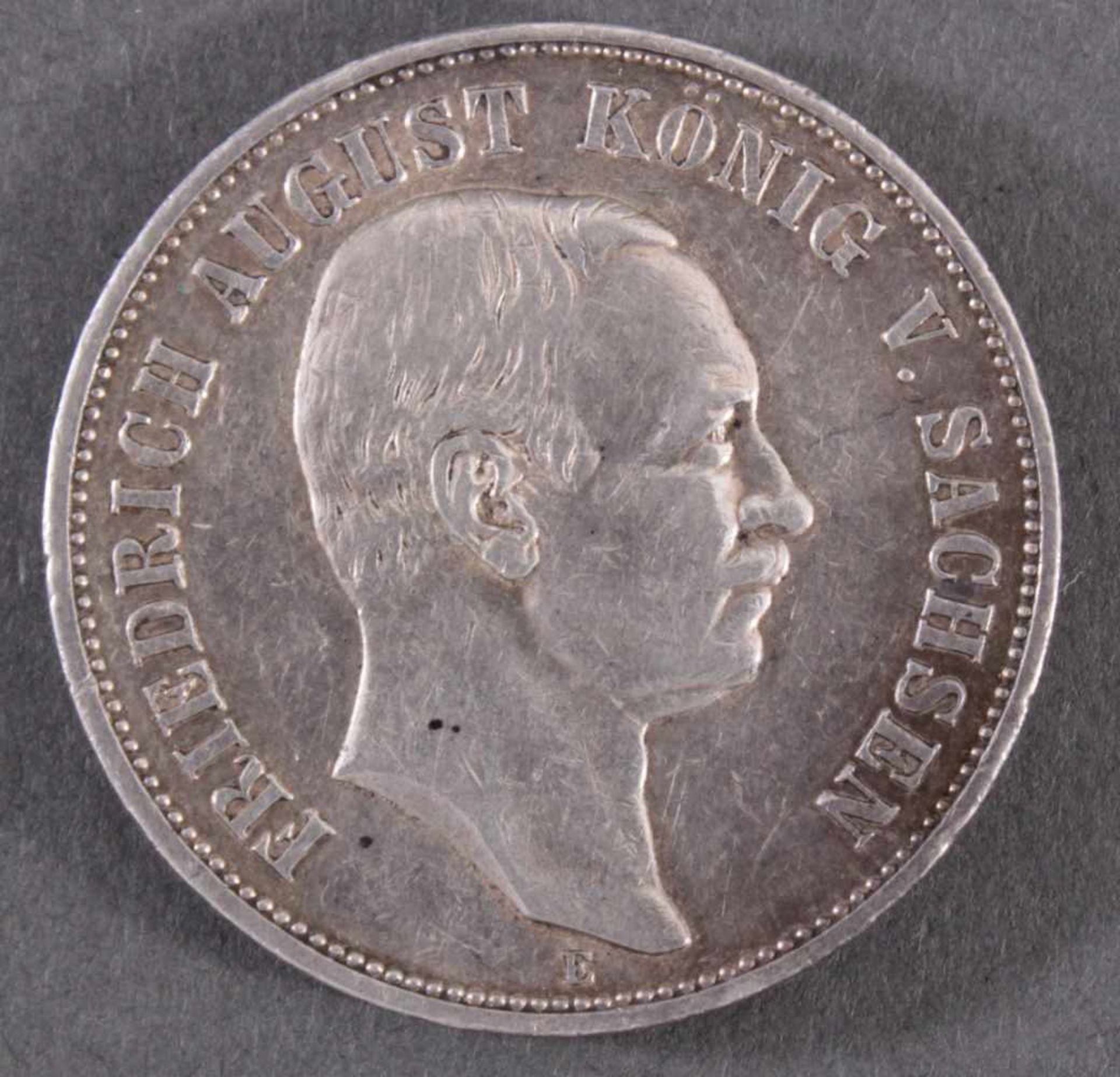 5 Mark Kaiserreich, Sachsen Friedrich August III 1907 E in vorzüglichJäger 136, Silber