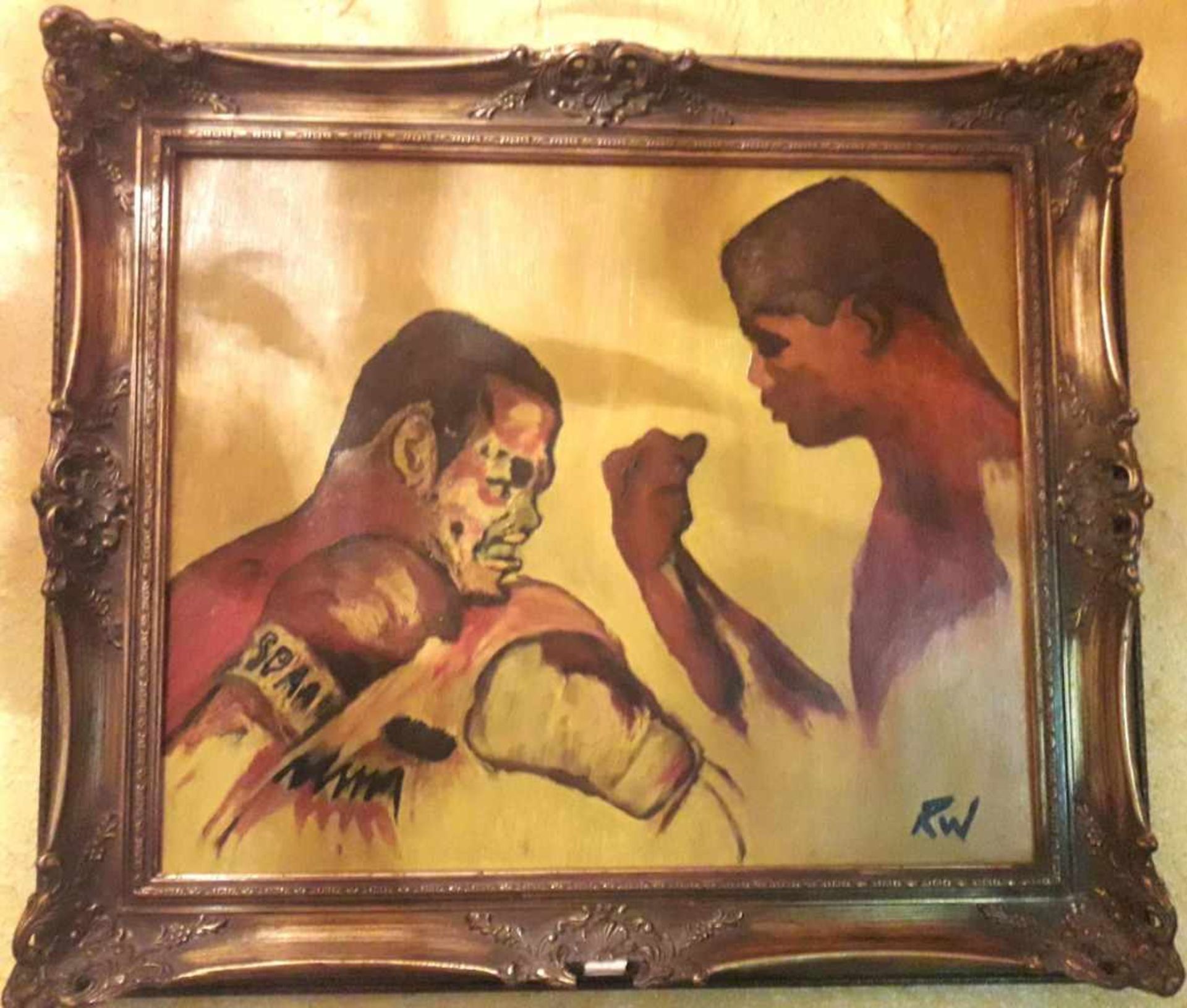 Gemälde von René Weller. "Muhammad Ali und Joe Frazier"Öl auf Leinwand. René Weller nach dem