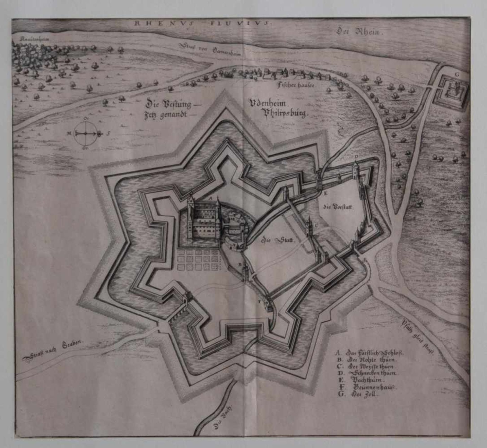 Konvolut Grafiken, 7 Stück1 Kupferstich aus dem 18. Jh. Die Festung Odenheim, im Passepartout ca. 26 - Bild 12 aus 12
