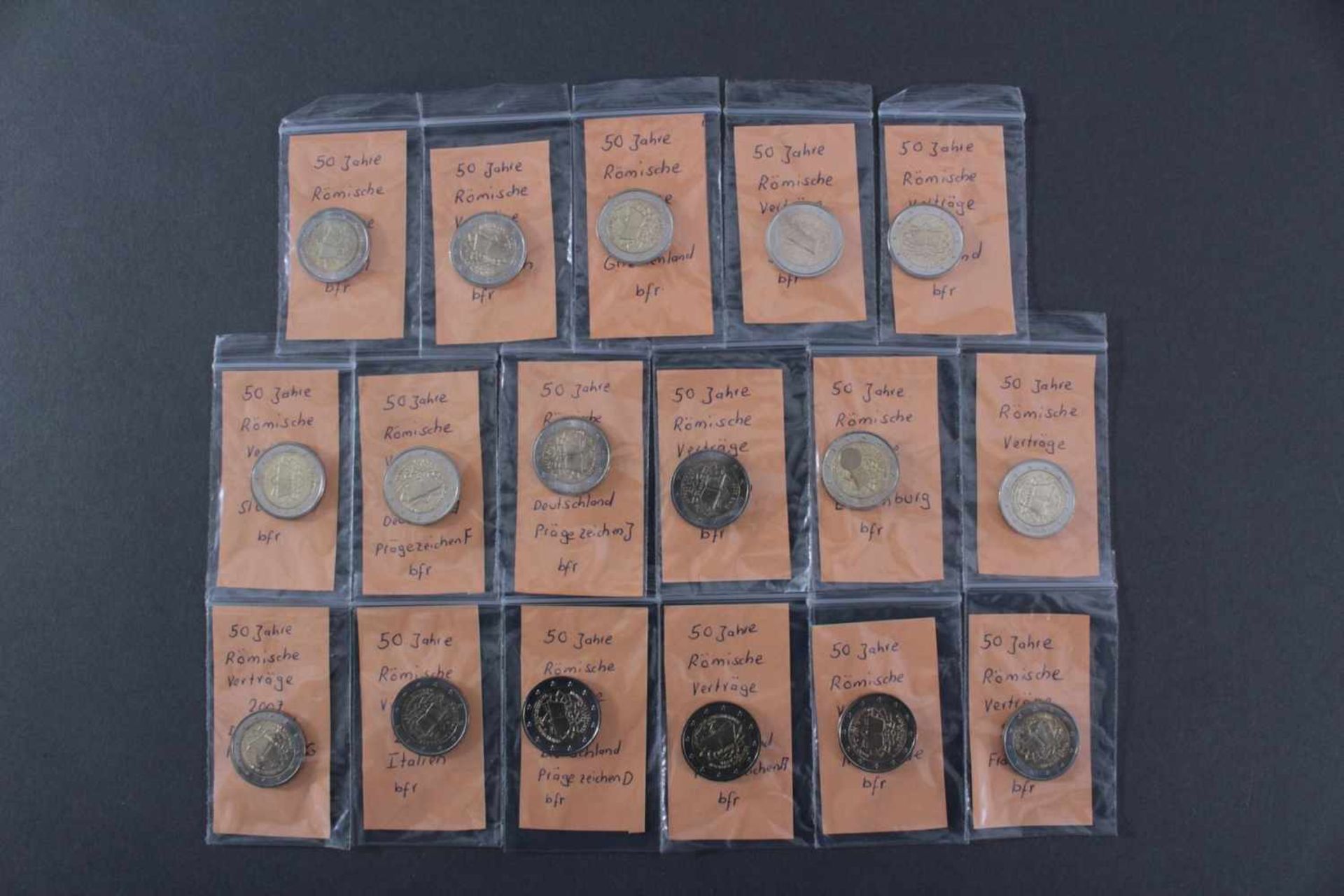 2 Euro 2007 - 50 Jahre Römische VerträgeAlle 17 Münzen (13 Länder, wobei Deutschland mit allen