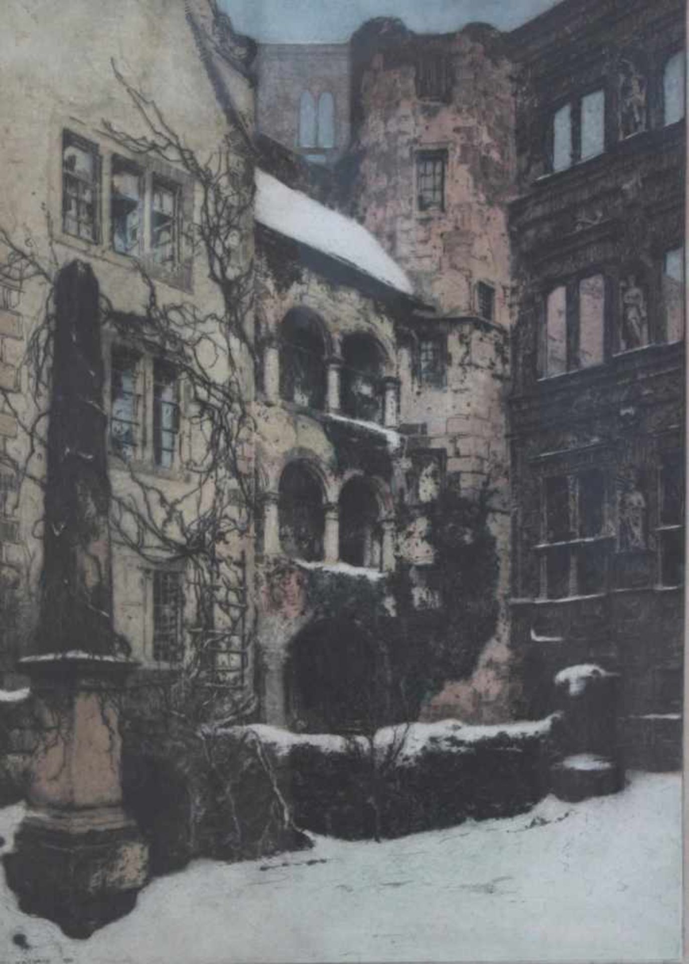 Lugi Kasimir 1881 - 1962, 2 Farbradierungen1x der Schlosshof in Heidelberg und 1x alt Frankfurt, - Bild 2 aus 3