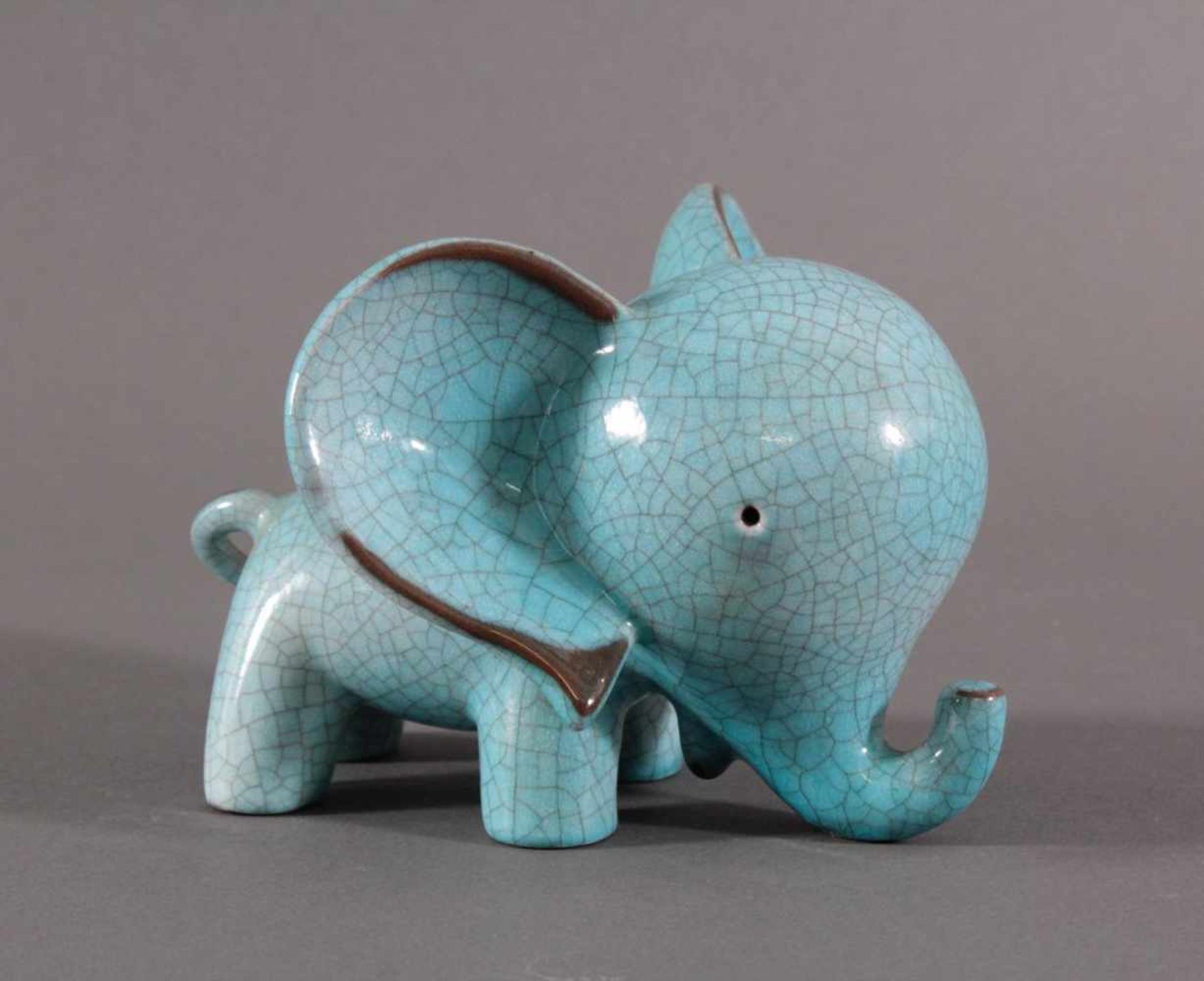 Keramik-Miniaturtierplastik, "Elefant", Karlsruher Majolika, um 1956-88, Entw.: Walter - Image 3 of 5