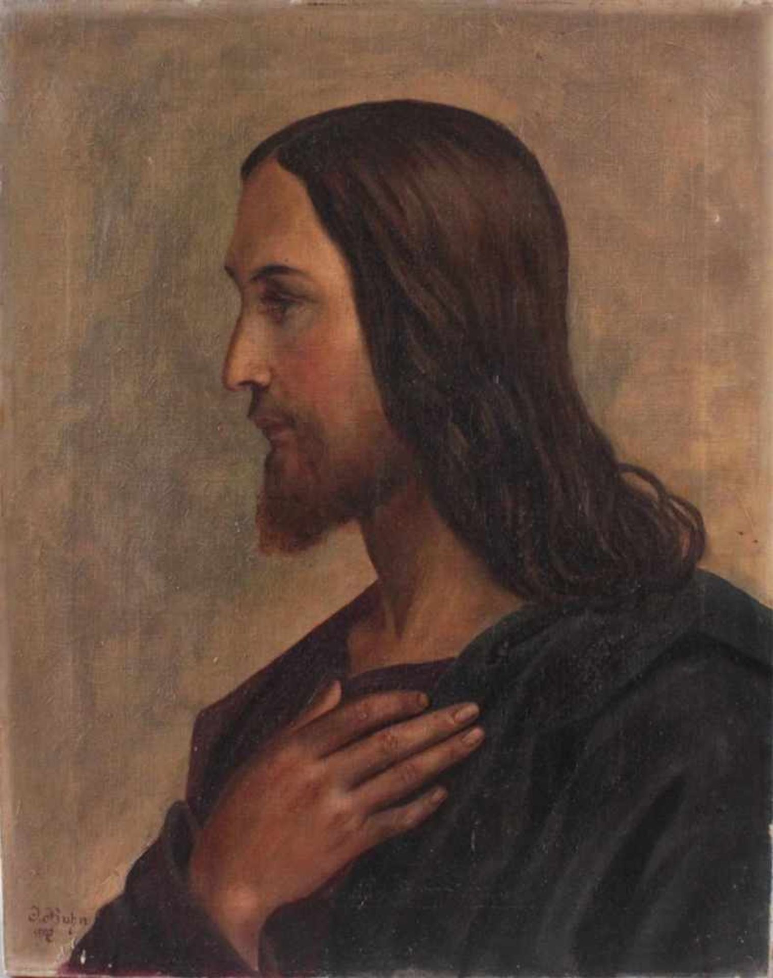 J. Kuhn ?-?, Jesus ChristusÖl auf Leinwand gemalt, unten links signiert und datiert 1902, ohne