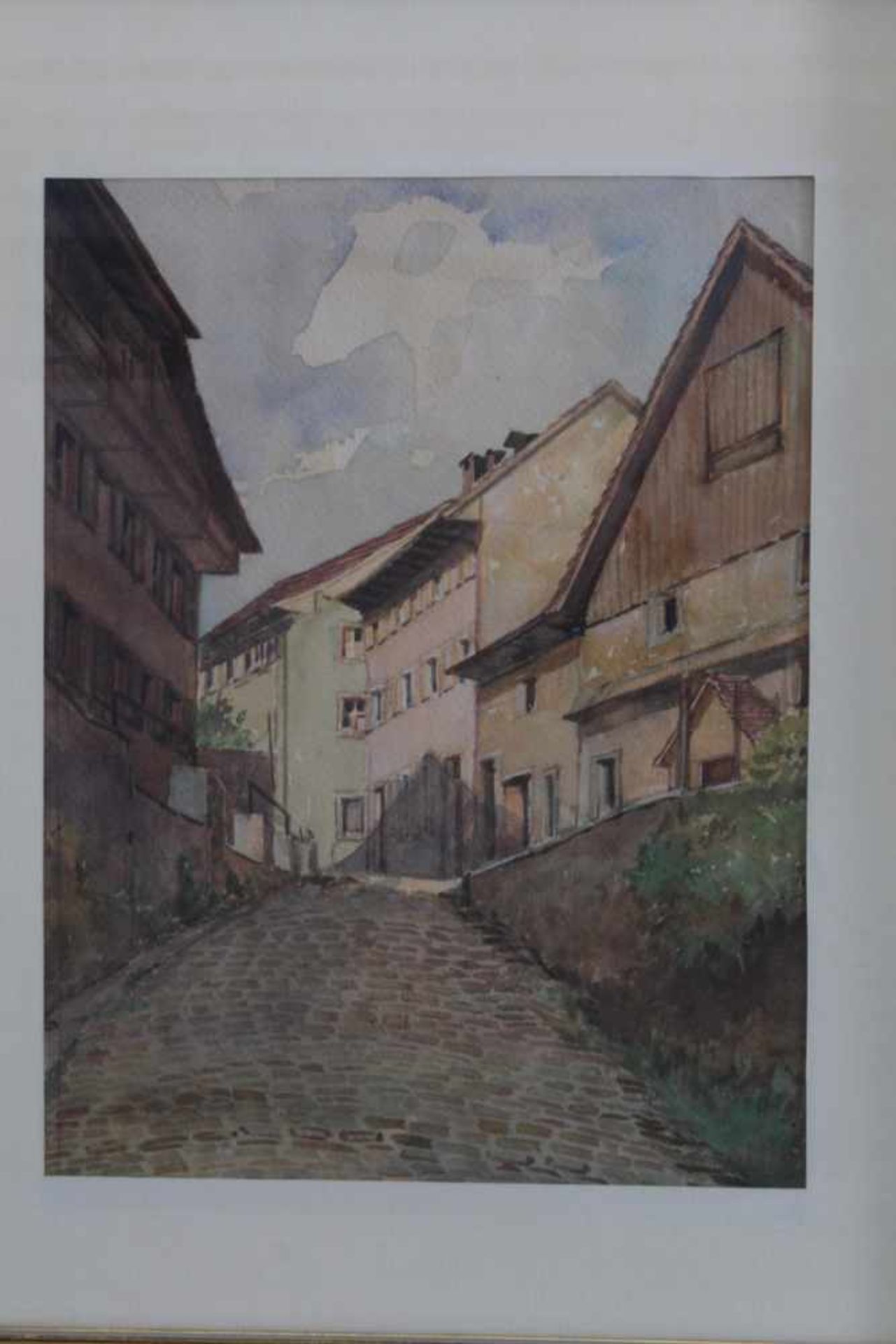 2 Aquarelle, unbekannter Monogrammist: M.L 1946 und 1950Sommerliche Berglandschaft und Stadtansicht, - Bild 3 aus 3