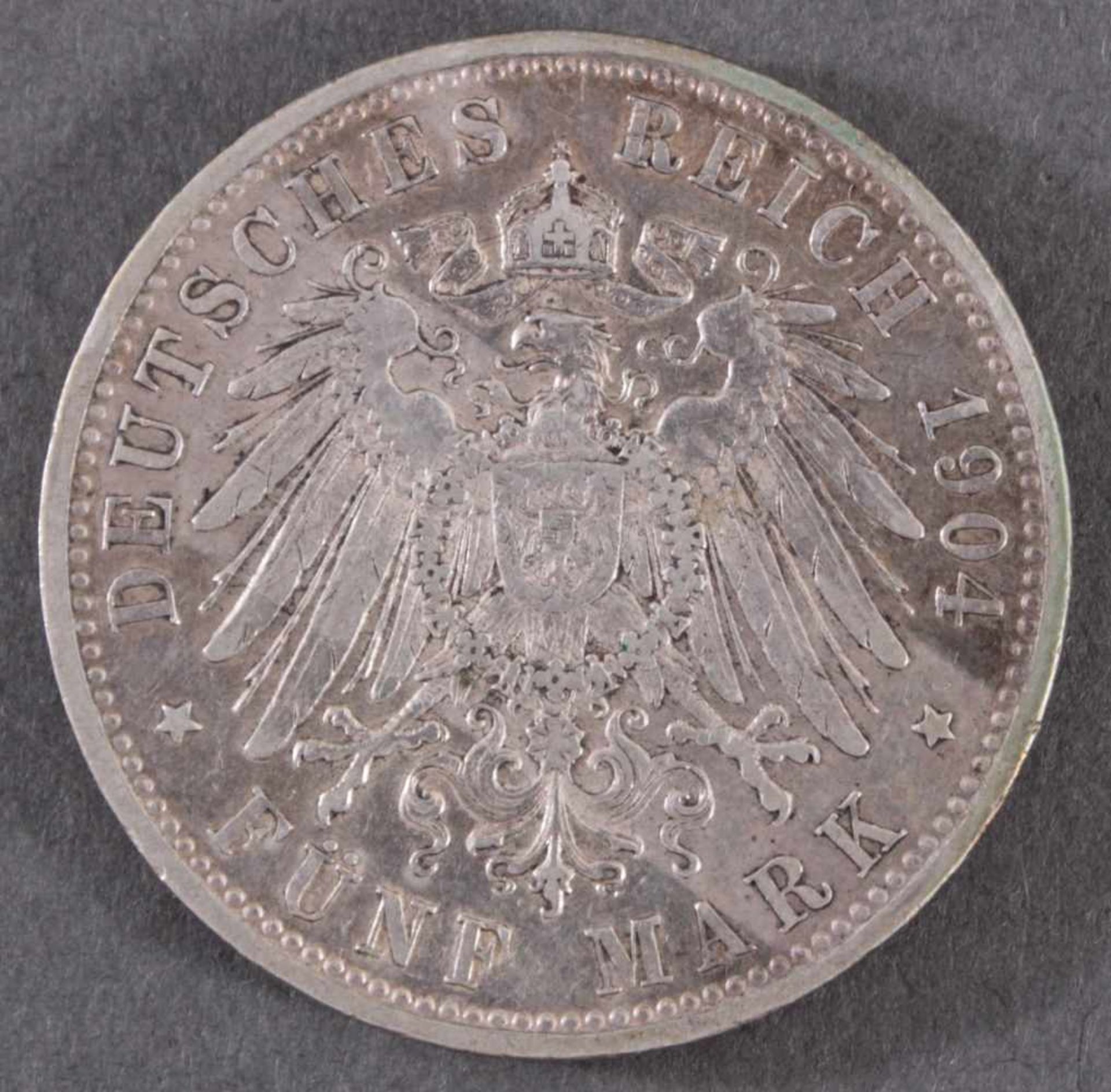 5 Mark Kaiserreich Bayern König Otto 1904 D in vorzüglichJäger 46, Silber - Image 2 of 2