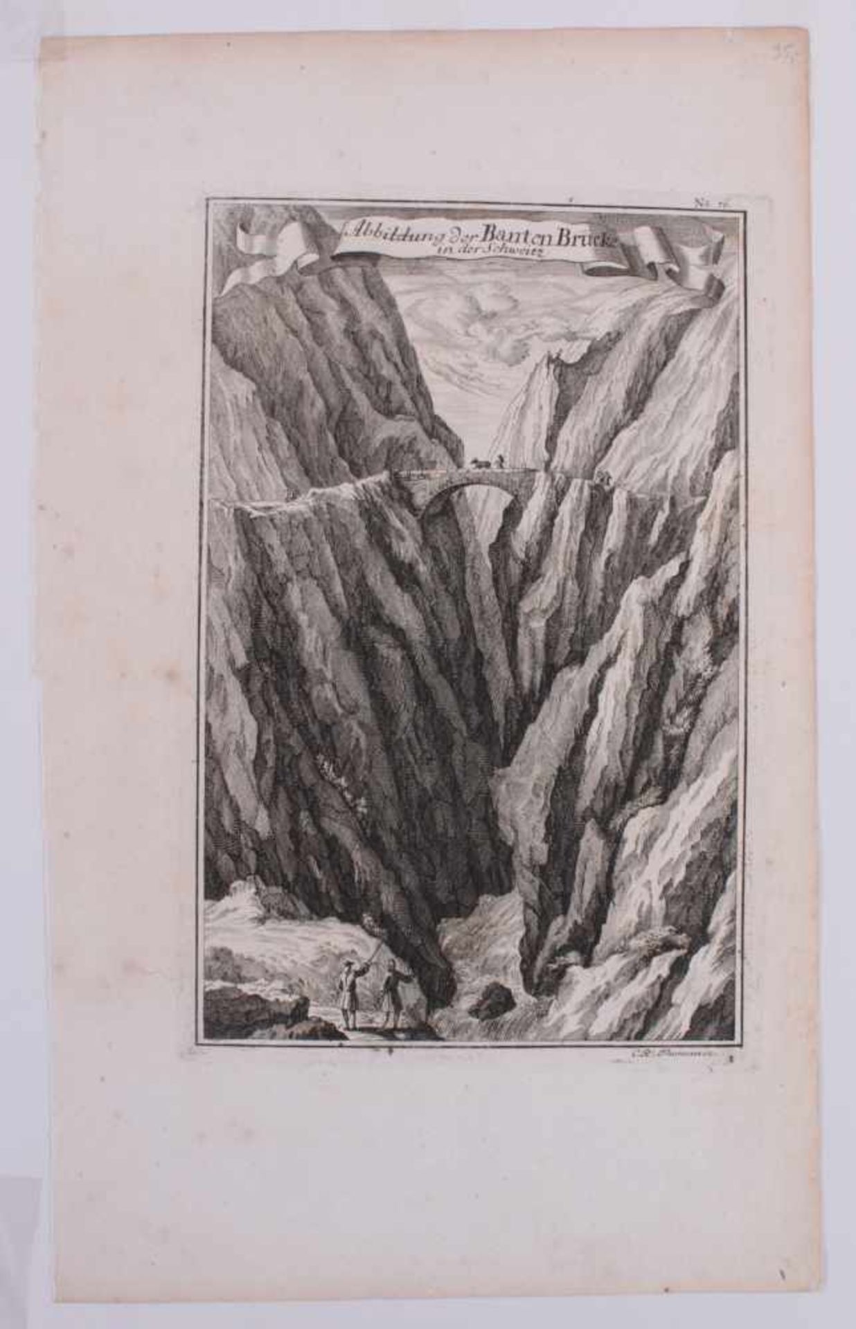 "Brücken" 2 Kupferstiche„Abbildung der Banken Brücke in der Schweiz-Linthal„ von C.R. Thoman aus C. - Bild 2 aus 5