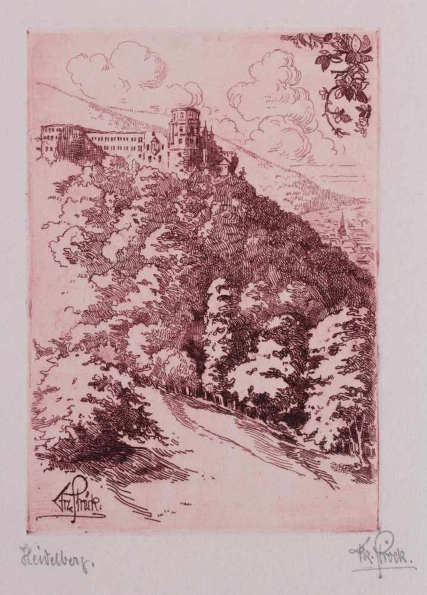 Heidelberg - Blick auf Schloss und OrtFranz Ströck (Düsseldorf 1885 - 1965). 1 Radierung um 1930, - Bild 2 aus 5