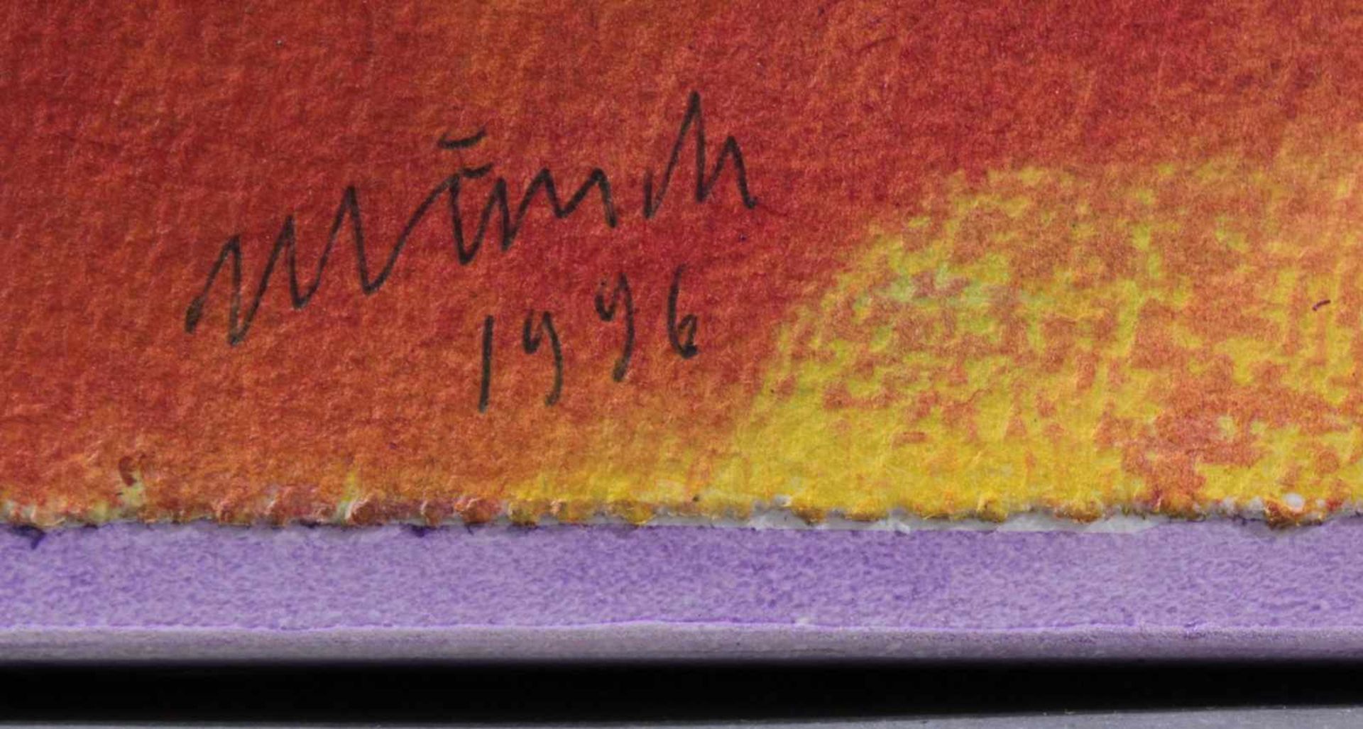 Hanspeter Münch (1940)Acryl/Papier/Holz, ohne Titel, Farbkomposition in lila, links unten - Bild 2 aus 2