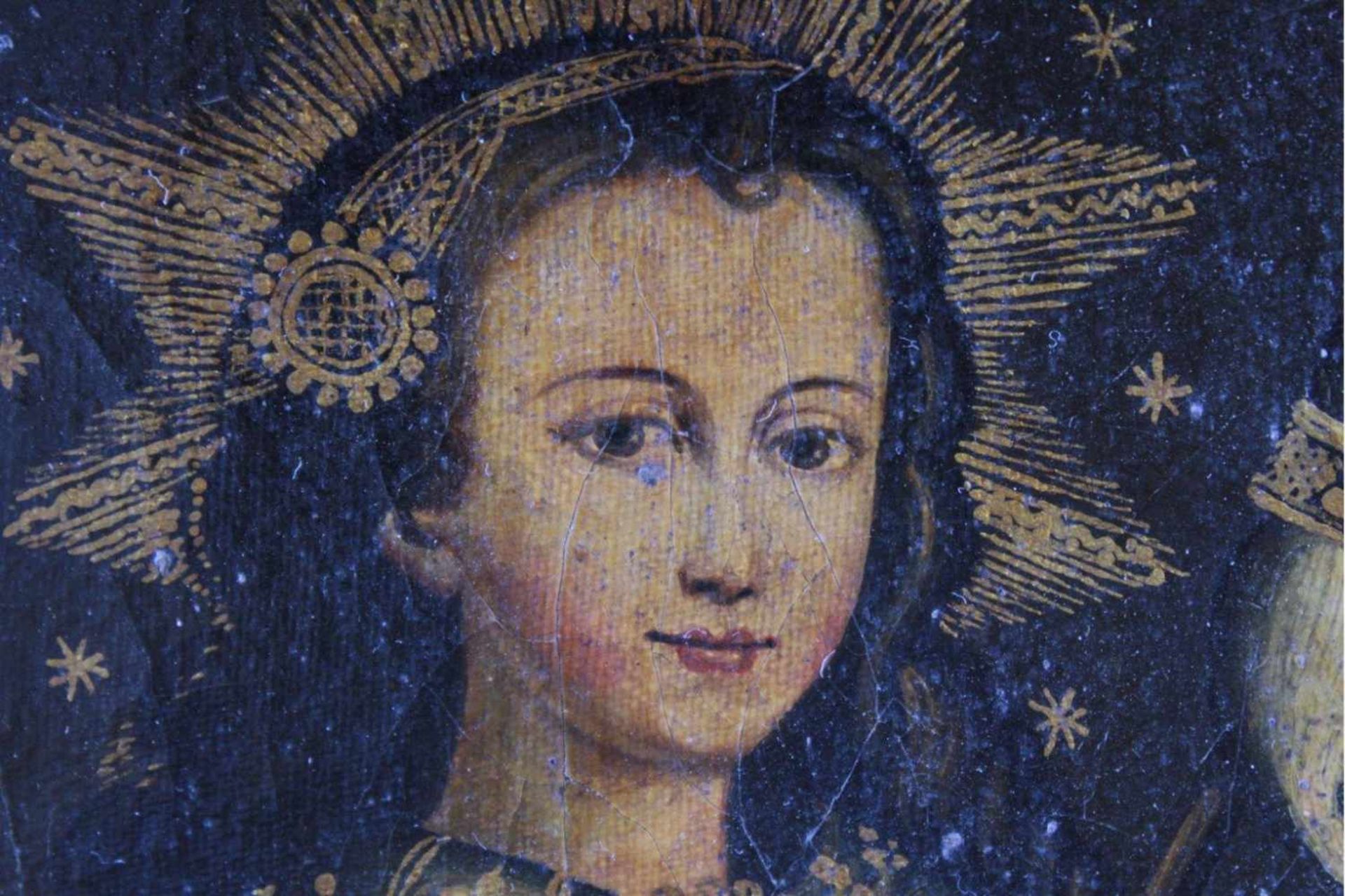 Unbekannter Künstler des 16./17. Jh. Jungfrau Maria mit SpindelÖl auf Leinwand gemalt, sitzende - Image 2 of 4