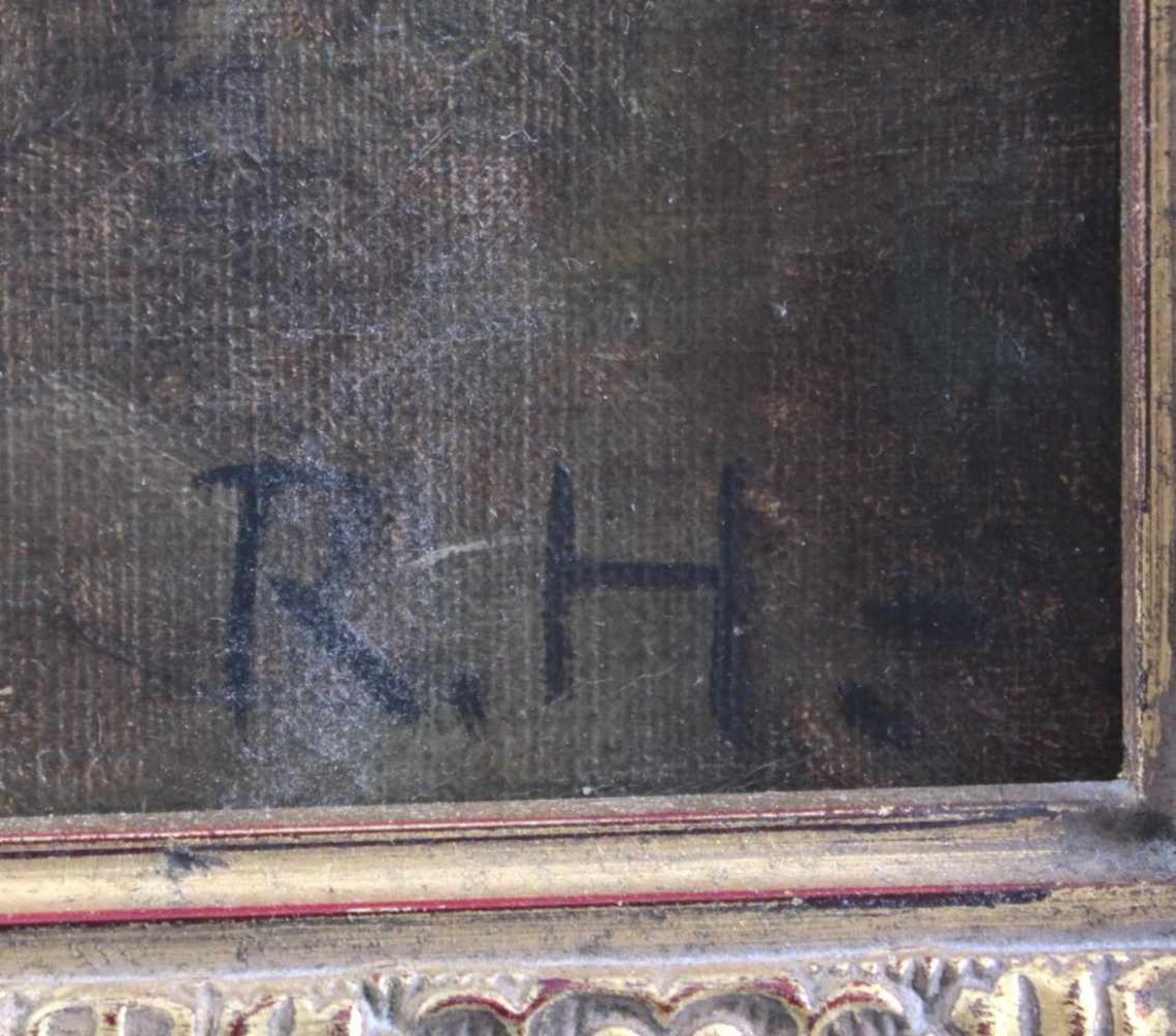 Marienbildnis mit Jesuskind, die Heiligen drei Könige, Monogrammist: R.H. 20. Jh.Öl auf Leinwand - Bild 3 aus 4