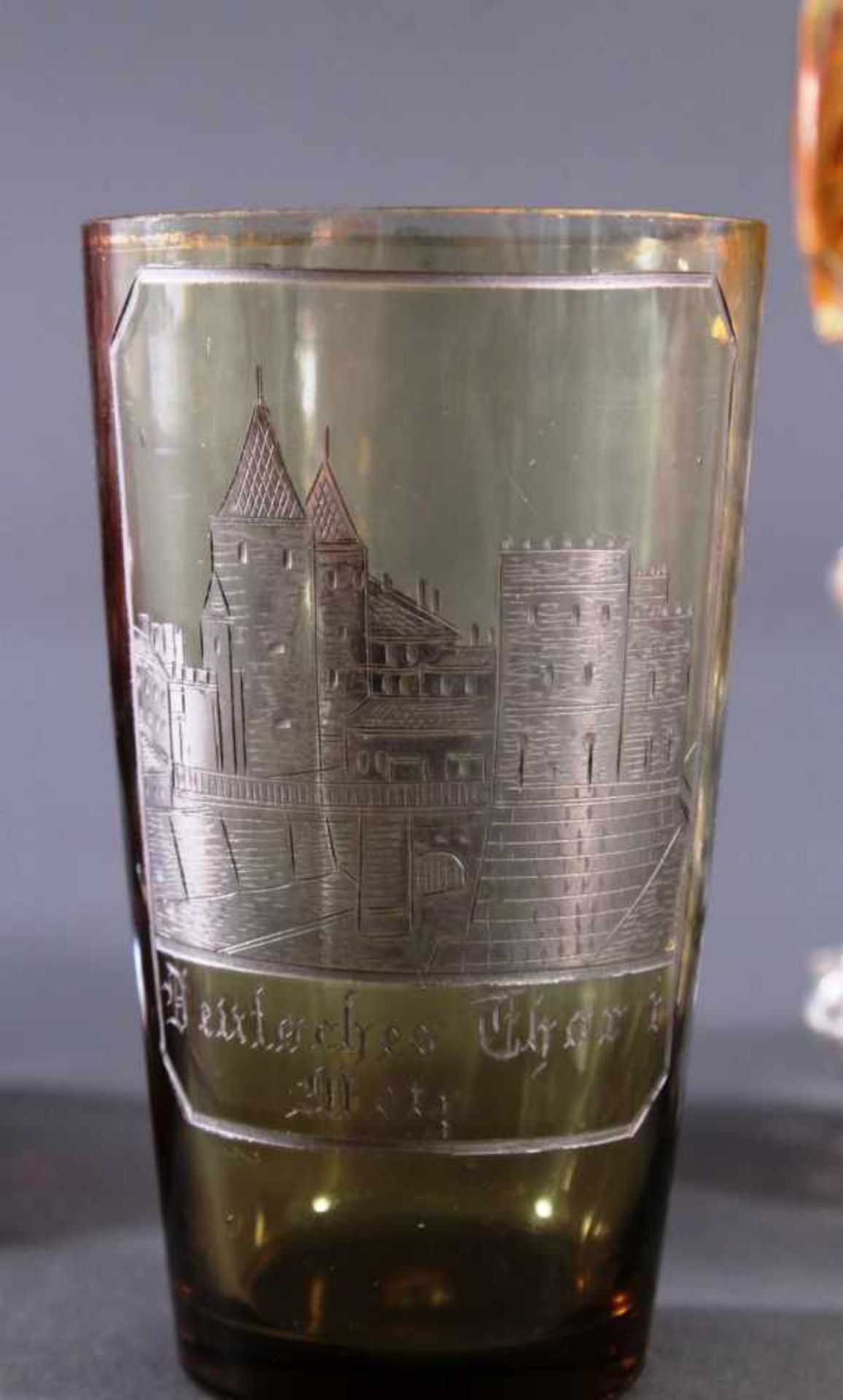 2 Pokalgläser und 1 Andenkenglas um 1900Klarglas mit partieller Farbeinschmelzung, mundgeblasen - Image 5 of 6
