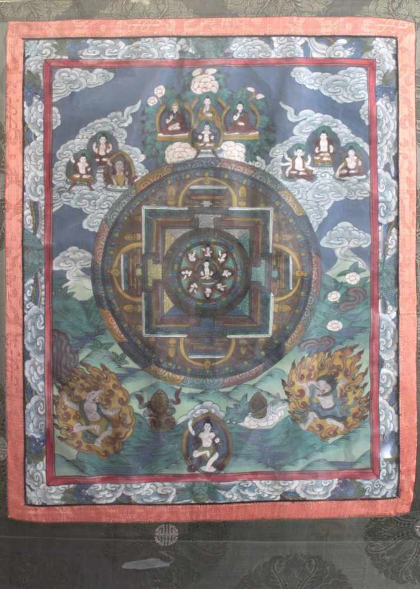 Thanka, Tibet um 1900Aufwändige Darstellung von Buddha, der Göttin Shiva und Ganesha, hinter Glas - Bild 2 aus 2