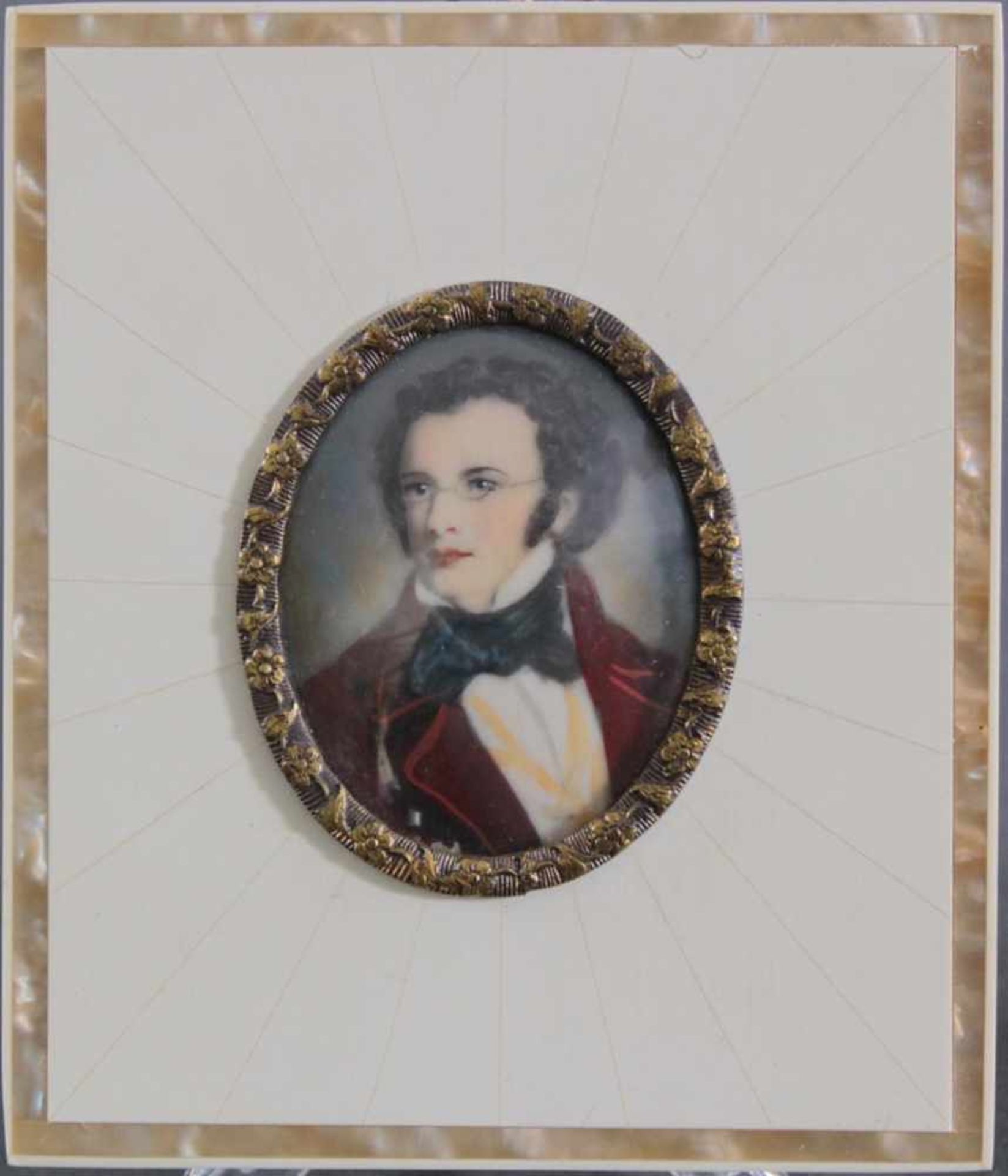 Paar Miniatur-Portraits, Franz Schubert und HaydnÖl auf Elfenbein, Elfenbeinrahmen, ca. 10 x 9 cm. - Image 2 of 4