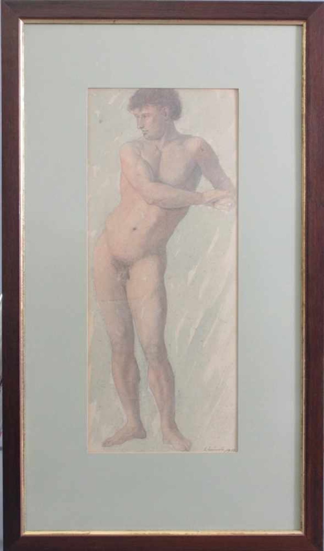Carl Kornmeier (1892-1981)Aquarell/Zeichnung, rechts unten signiert, "Männerakt", ca. 46 x 19 cm.