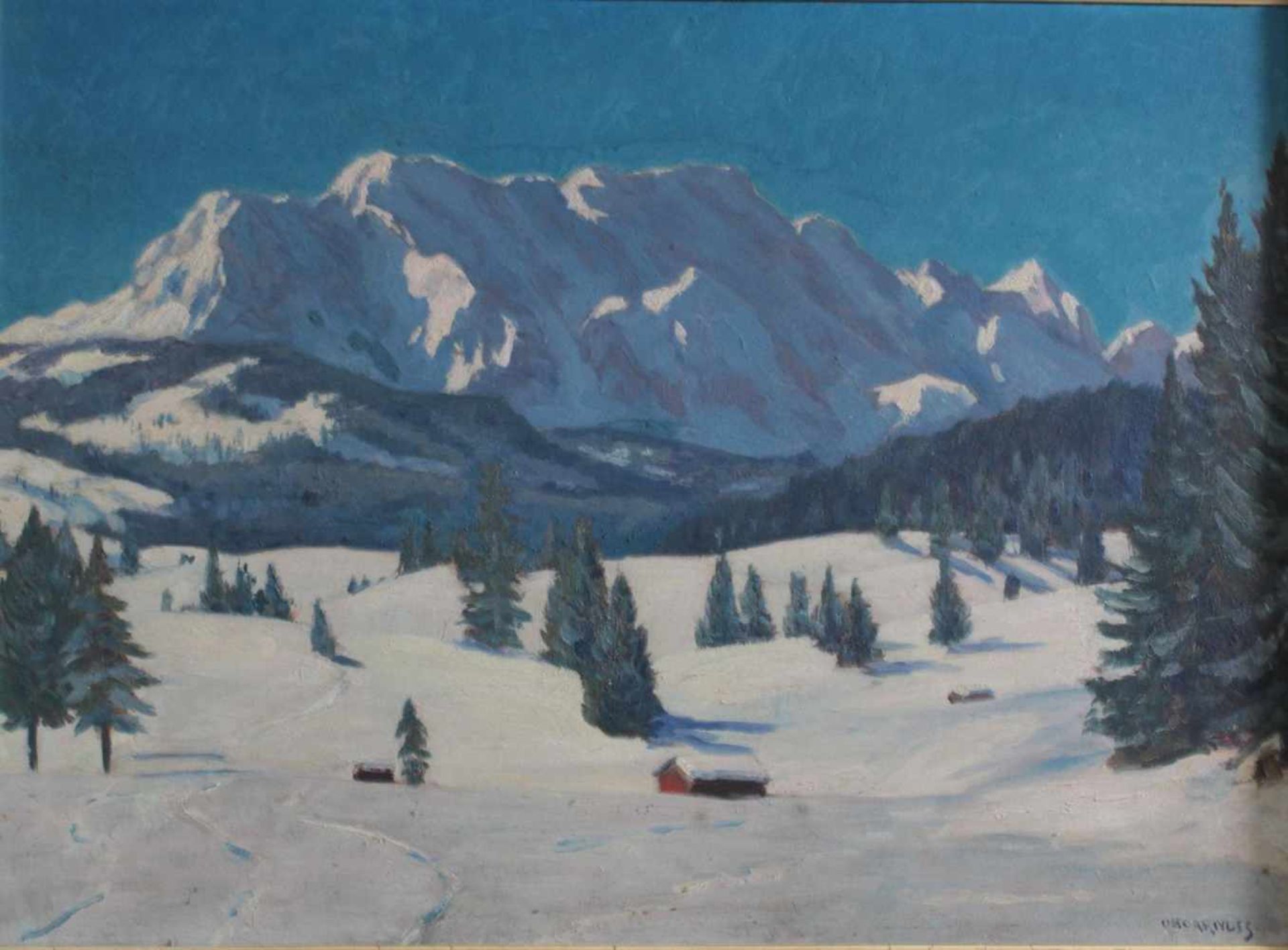 Otto Arndts 1879-?, winterliche BerglandschaftÖl auf Leinwand gemalt, unten rechts signiert, - Bild 2 aus 3