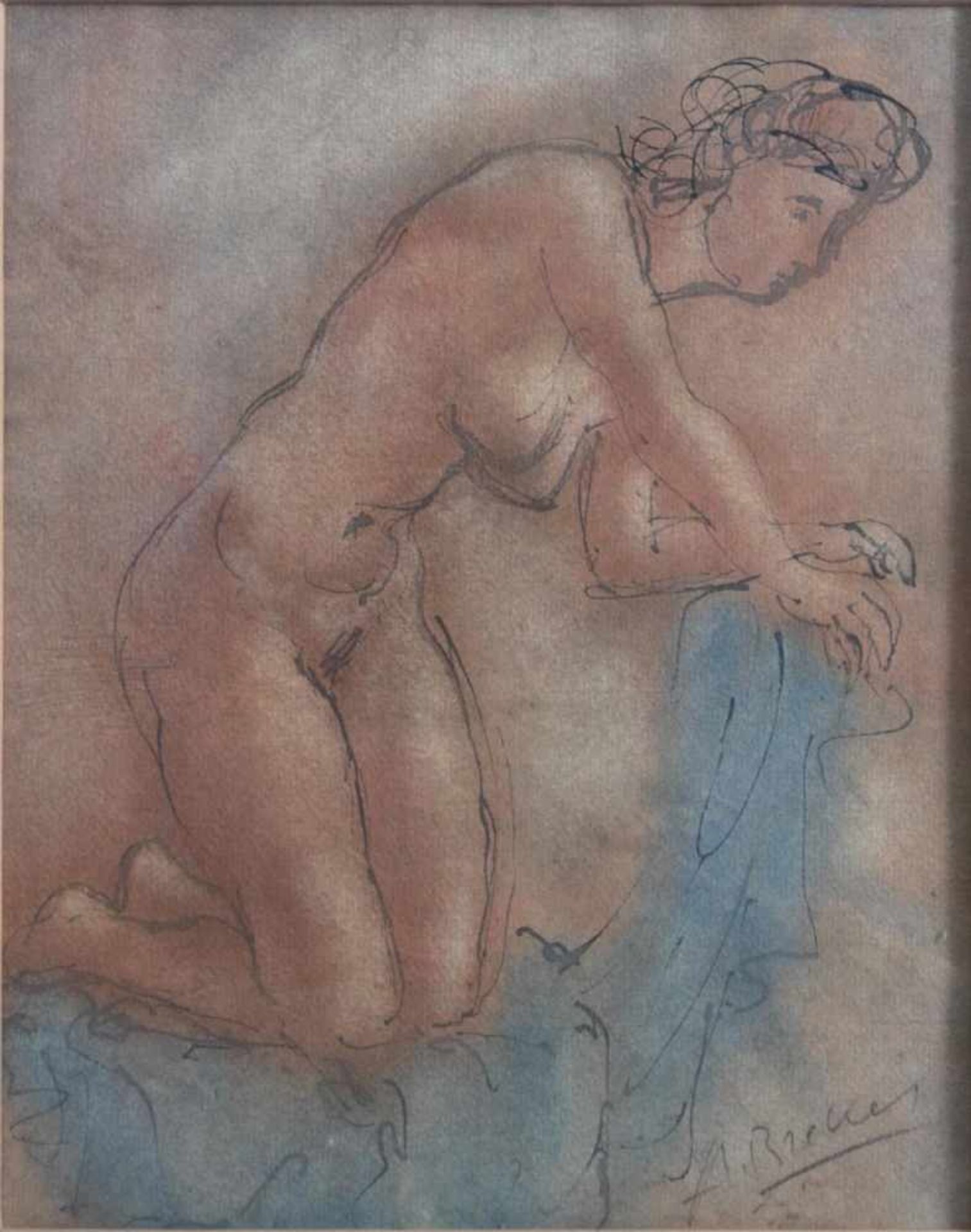 Arno Breker 1900 - 1991, kniender FrauenaktAquarell, Bleistift/Papier, unten rechts mit Bleistift - Bild 2 aus 3