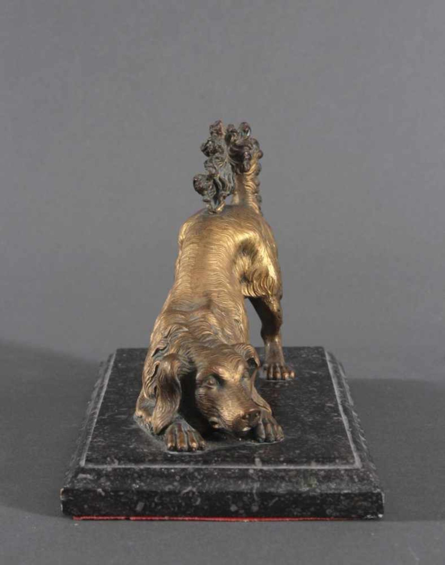 Wiener Bronze-Skulptur "Jagdhund" um 1900Lauernder Hund auf Marmorplinthe, unsigniert, - Bild 3 aus 5