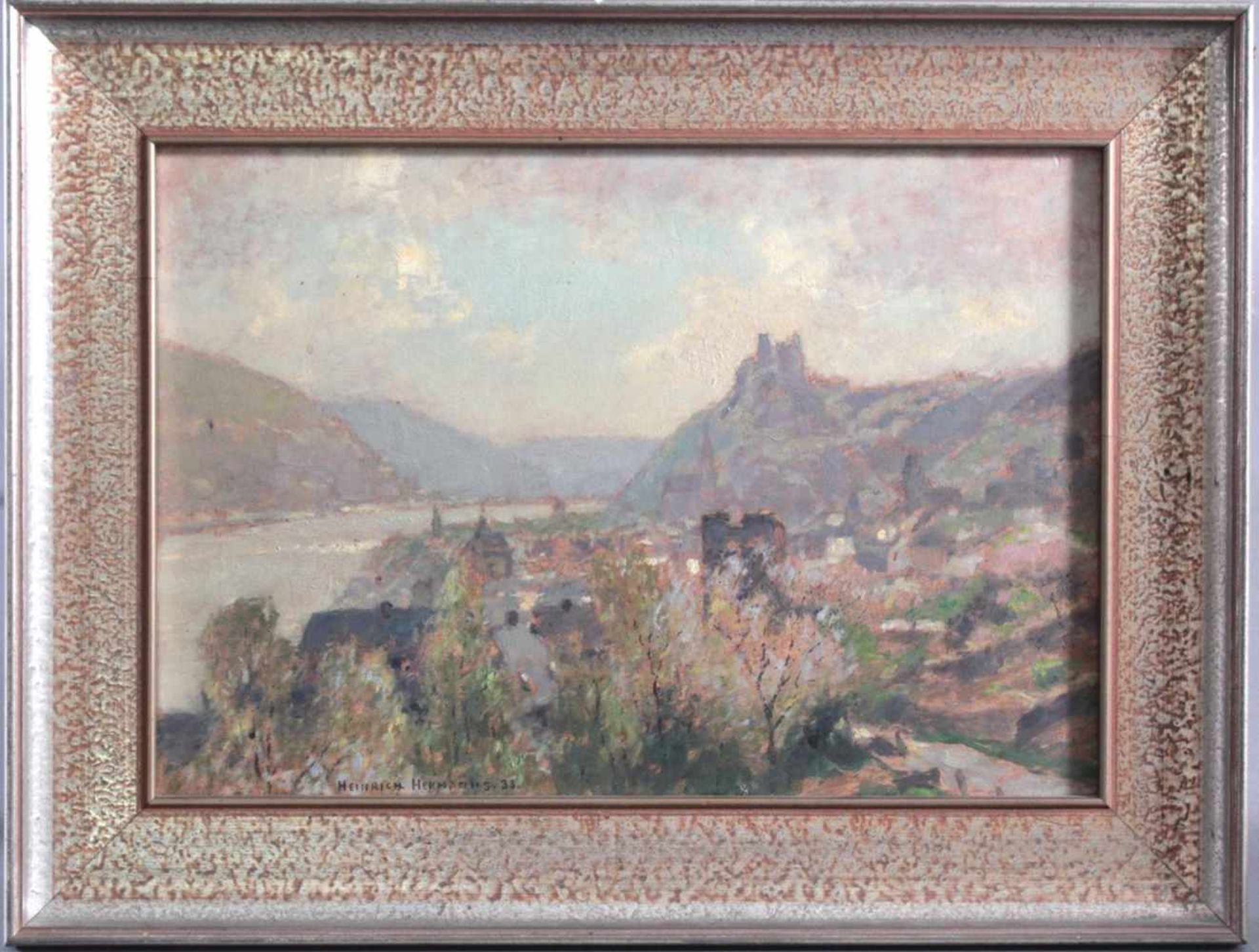 Heinrich Hermanns 1862 - 1942Impressionistische Burgansicht, wohl Runkel an der Lahn, Öl auf