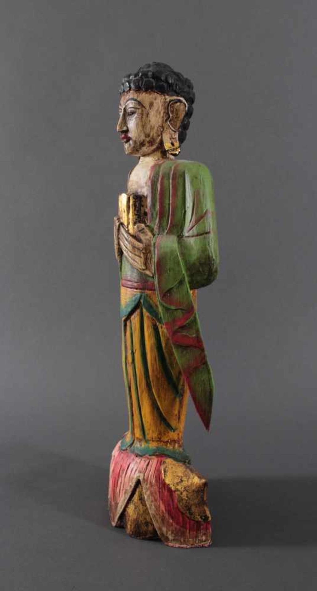 Stehende Mönchs Figur, IndonesienHolzfigur handgeschnitzt und bunt bemalt, ca. H-52 cm - Image 3 of 5