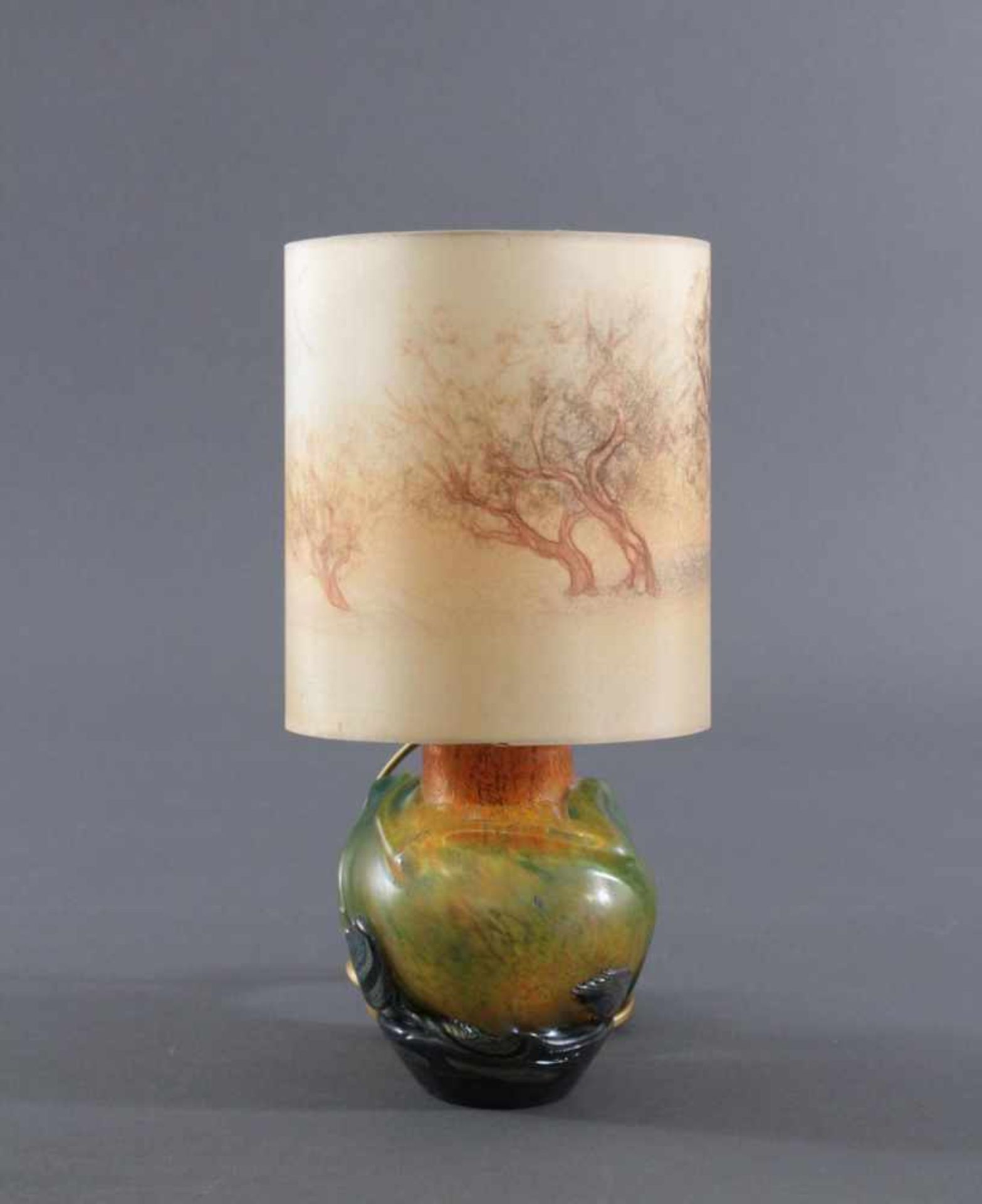 Jean-Claude Novaro (1943-2014)Vase/Tischlampe, farbloses dickwandiges Glas, orange-grün, mit