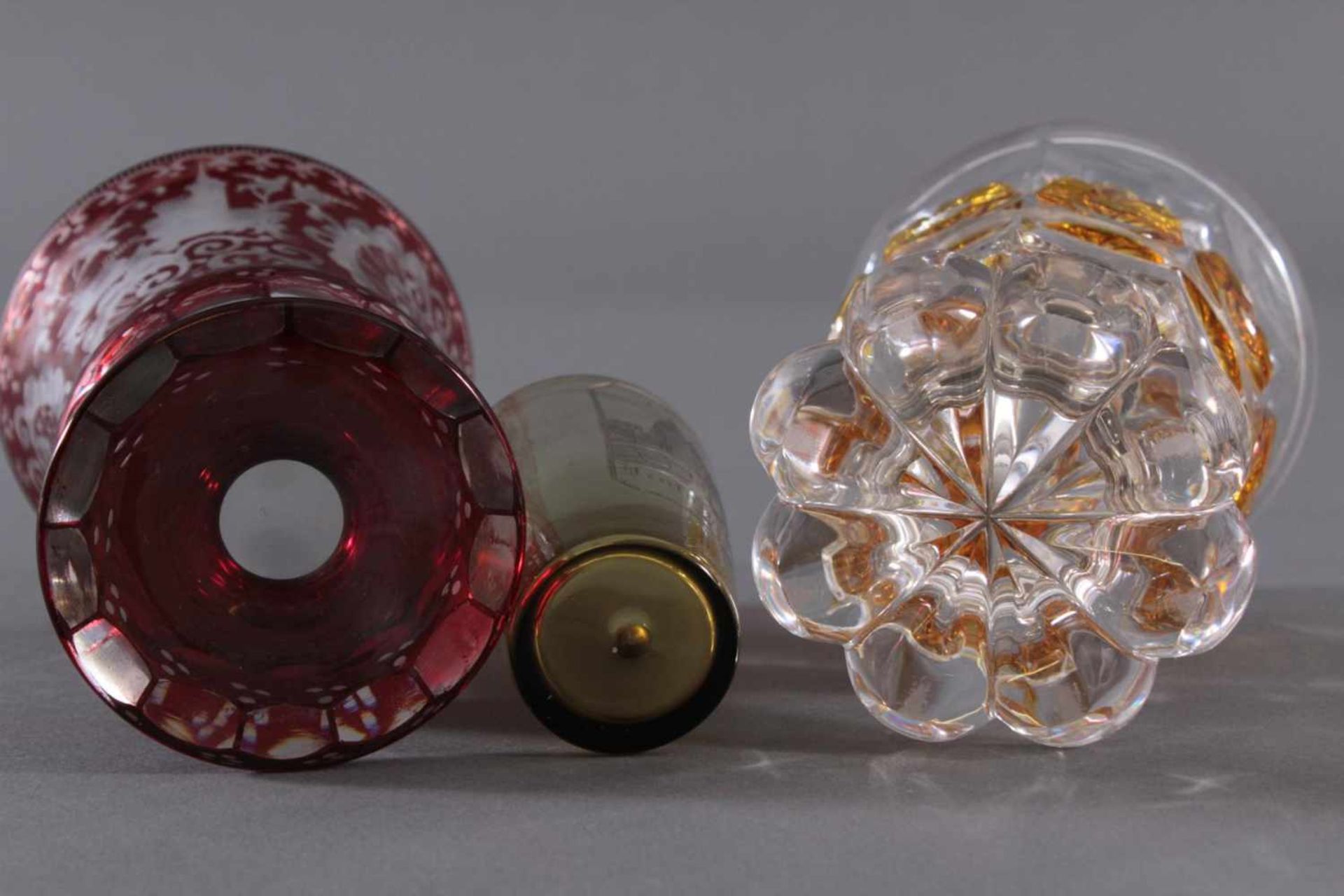 2 Pokalgläser und 1 Andenkenglas um 1900Klarglas mit partieller Farbeinschmelzung, mundgeblasen - Bild 6 aus 6