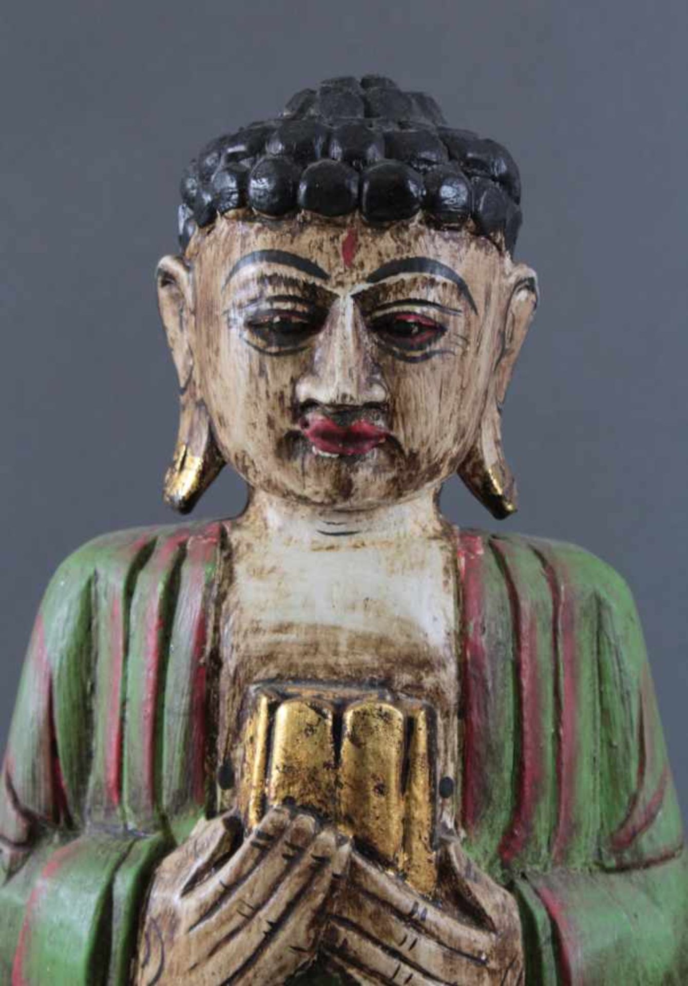 Stehende Mönchs Figur, IndonesienHolzfigur handgeschnitzt und bunt bemalt, ca. H-52 cm - Image 2 of 5