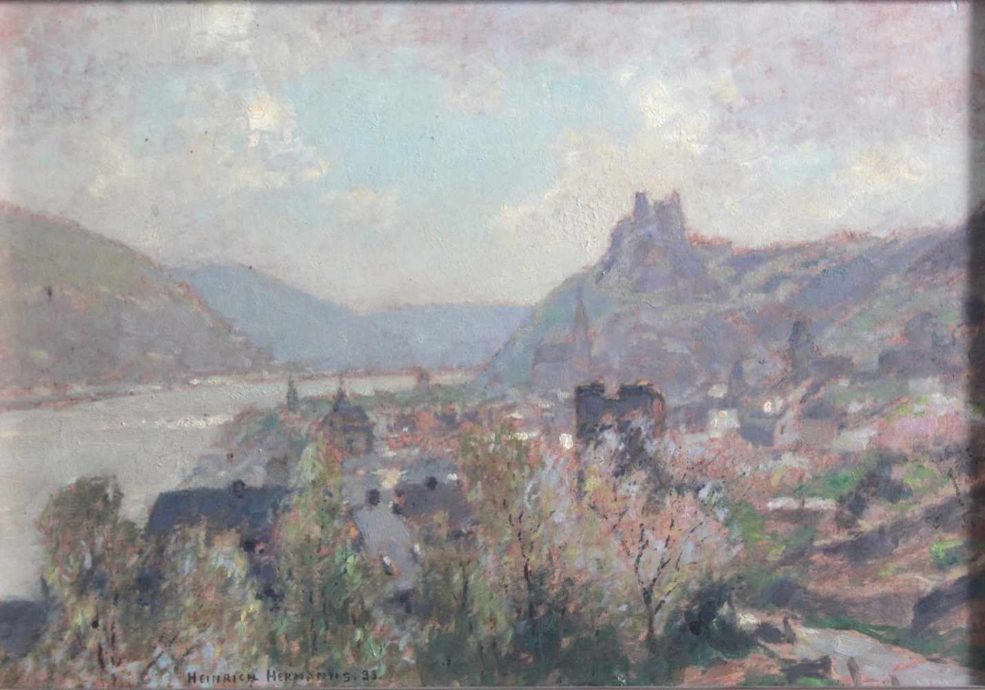Heinrich Hermanns 1862 - 1942Impressionistische Burgansicht, wohl Runkel an der Lahn, Öl auf - Bild 2 aus 4