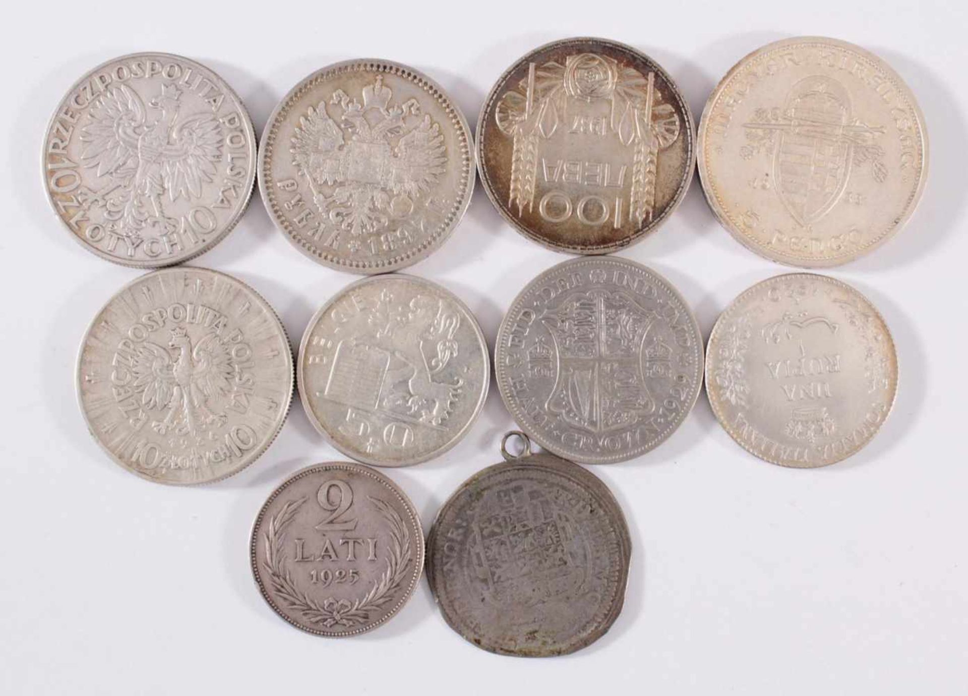 Konvolut Silbermünzen 19. und 20. Jh. 10 Stück1x 100 Lewa 1937 Bulgarien. 1x Münze aus dem - Image 2 of 2