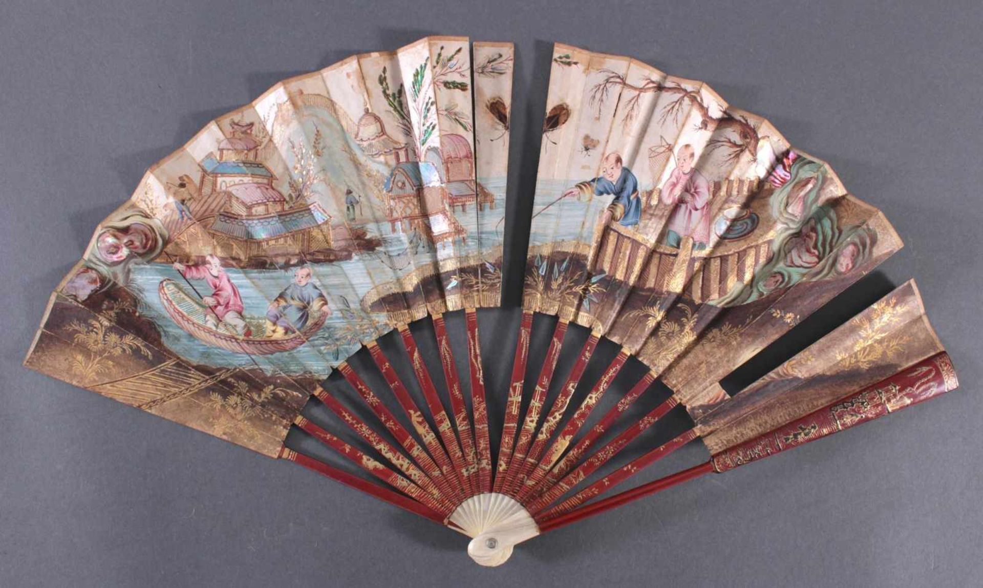 Fünf Fächer 18./19. Jahrhundert, Frankreich/AsienBein/Holz/Textil/Papier, ornamental durchbrochene - Bild 2 aus 13