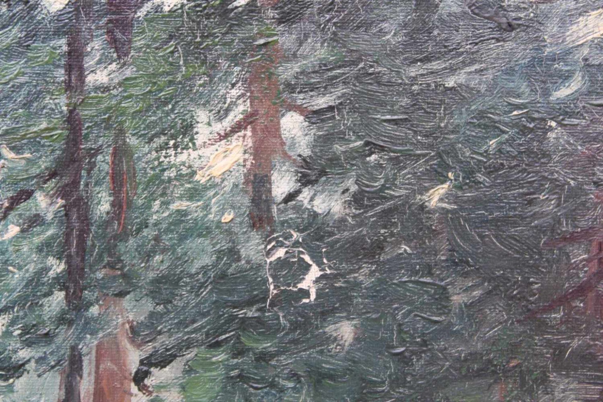 Waldlandschaft mit Fluss und figürlicher StaffageÖl auf Leinwand auf Holz, links unten signiert " - Bild 5 aus 8