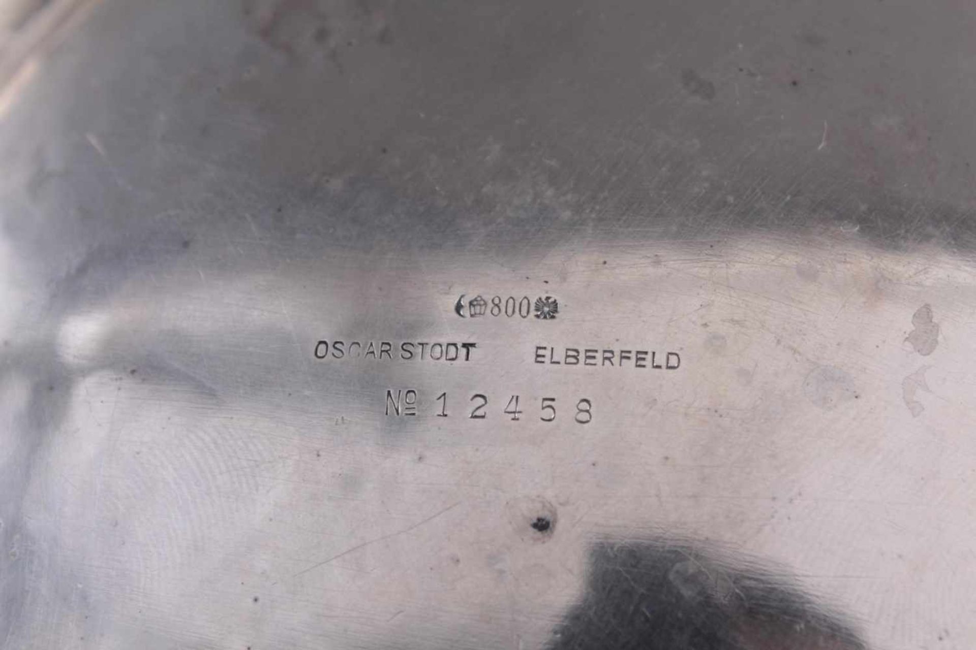 Silberne Anbietschale um 1900, Oscat Stodt Elberfeld, 800er SilberRunde Schale mit Kordelrand auf - Bild 3 aus 3