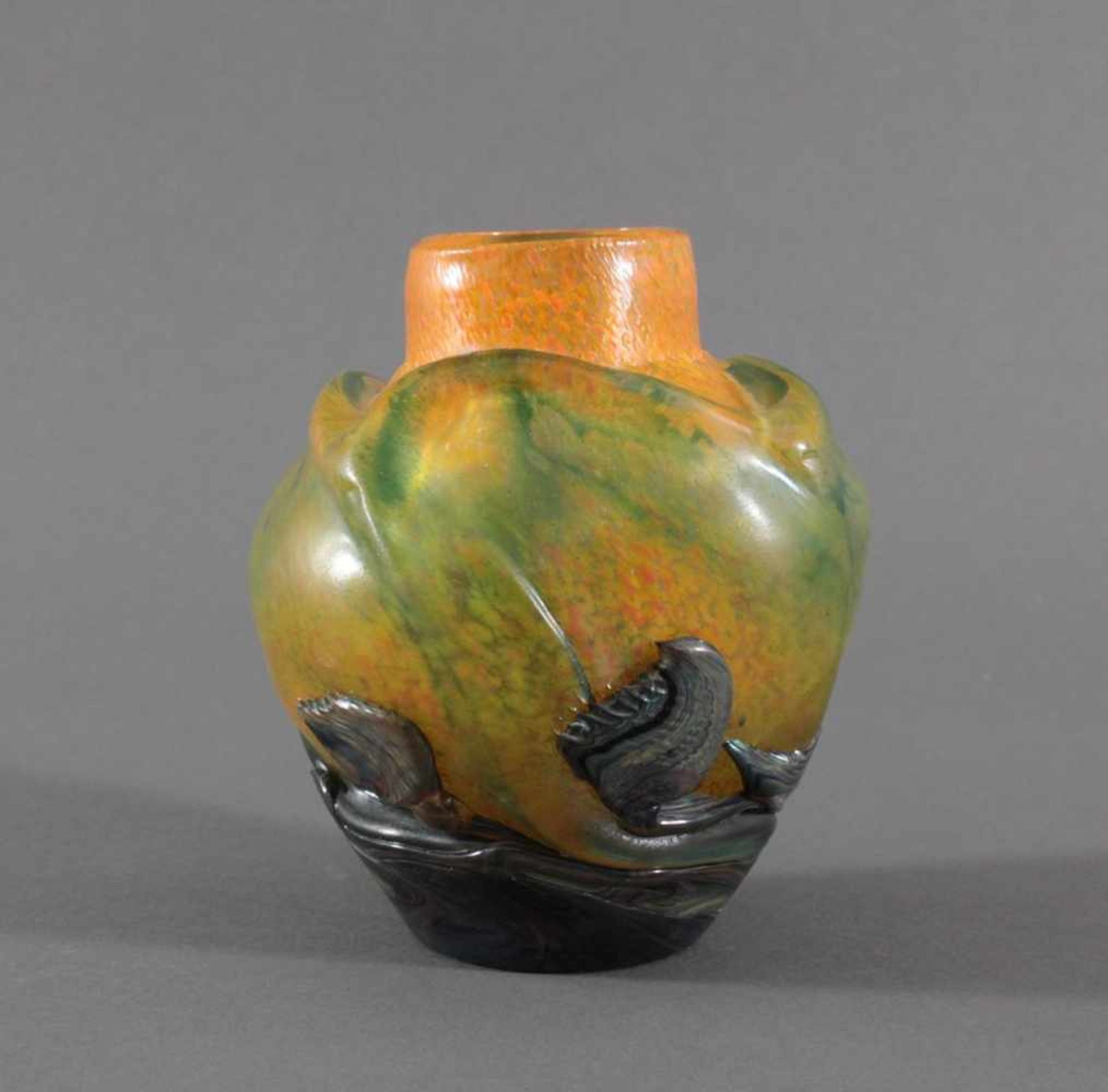 Jean-Claude Novaro (1943-2014)Vase/Tischlampe, farbloses dickwandiges Glas, orange-grün, mit - Image 4 of 5