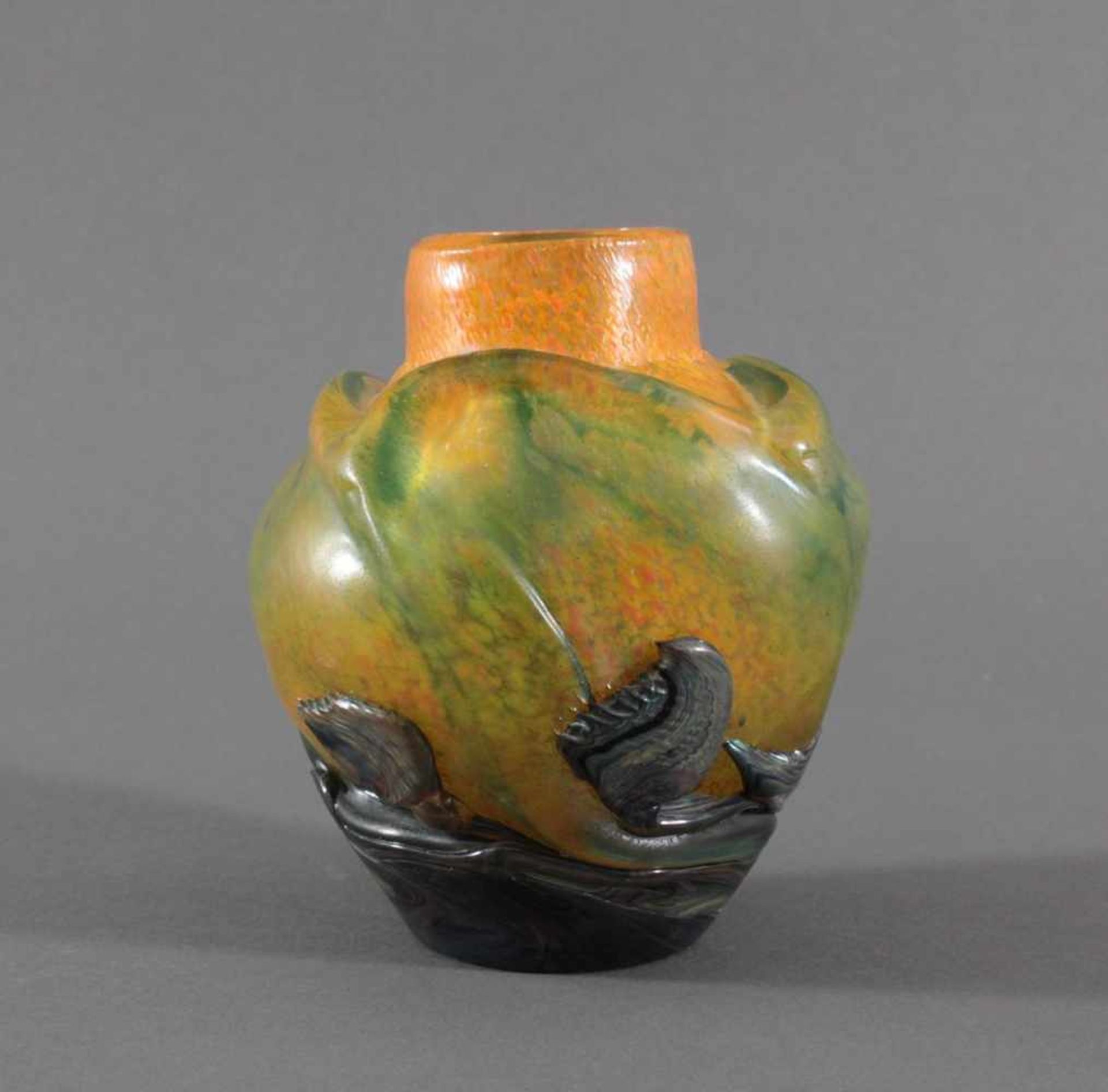 Jean-Claude Novaro (1943-2014)Vase/Tischlampe, farbloses dickwandiges Glas, orange-grün, mit - Bild 4 aus 5