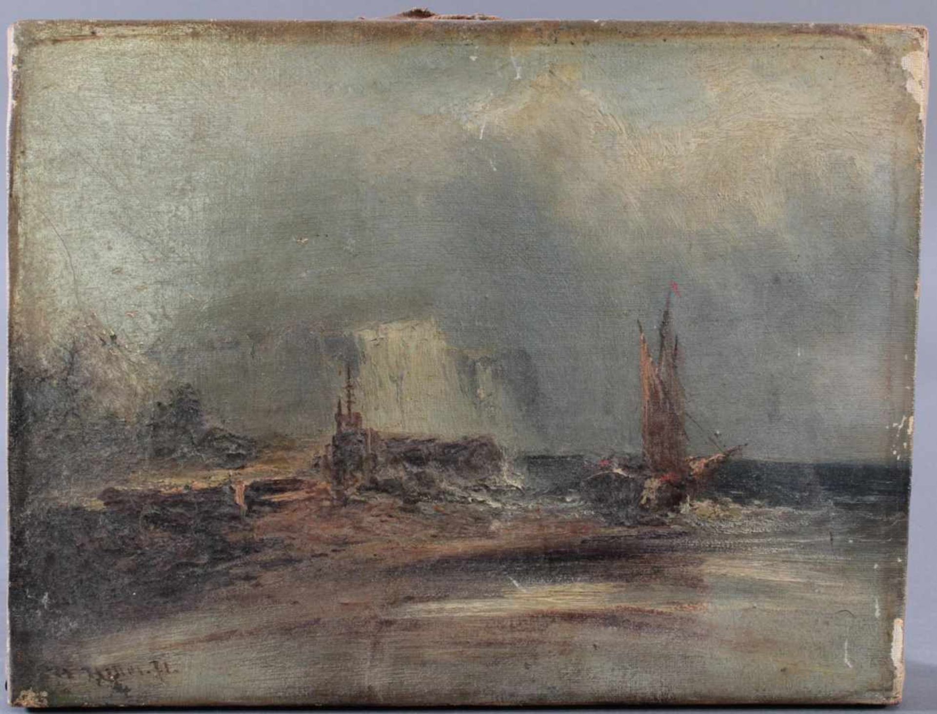 Heinrich Hiller 1846 - 1912, Fischerboot am StrandÖl auf Leinwand gemalt, unten links signiert,