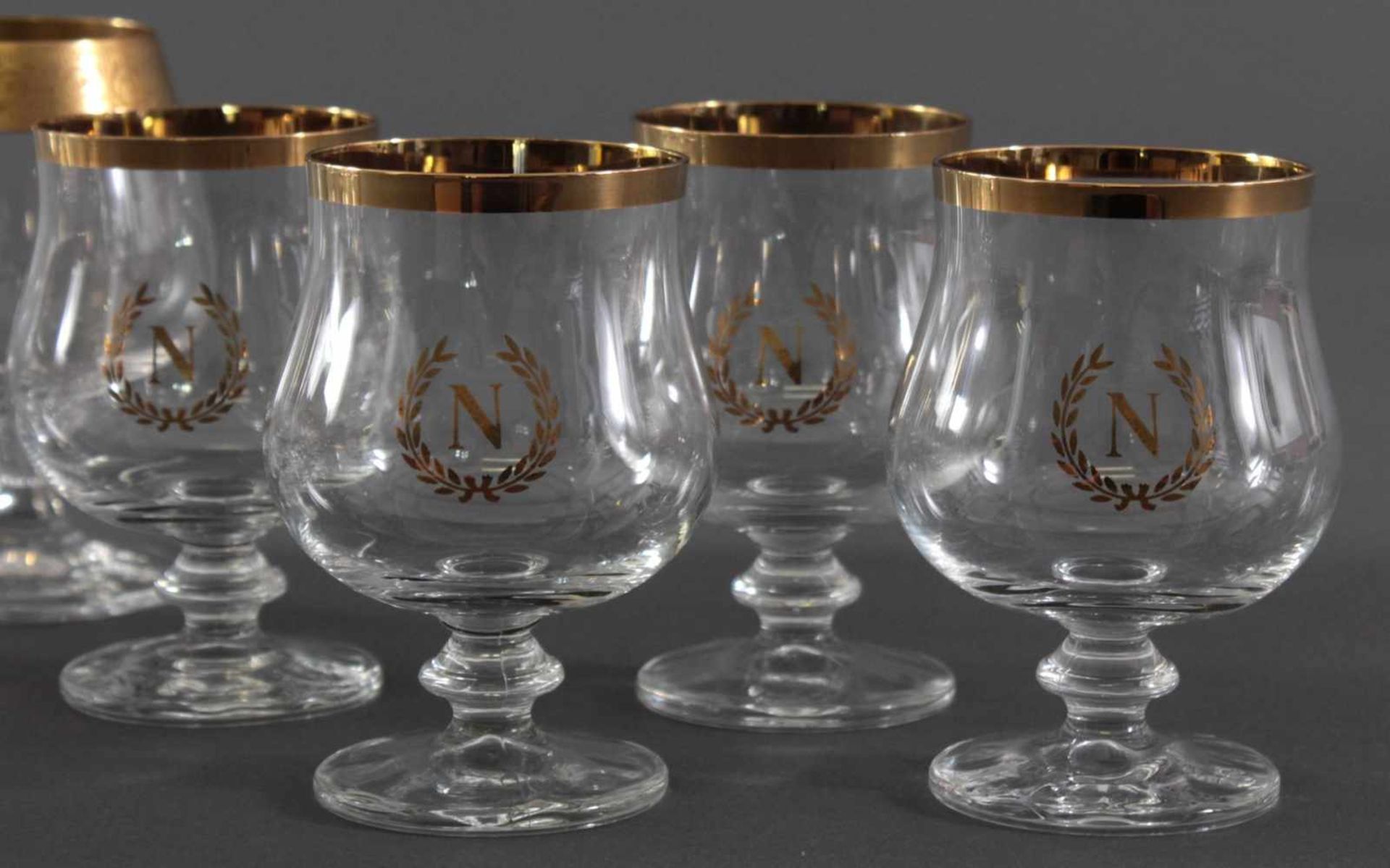 16 Cognac-Schwenker mit GoldrandFarbloses Glas, alle Teile mit verziertem Goldrand Goldrand, 12 - Image 3 of 4