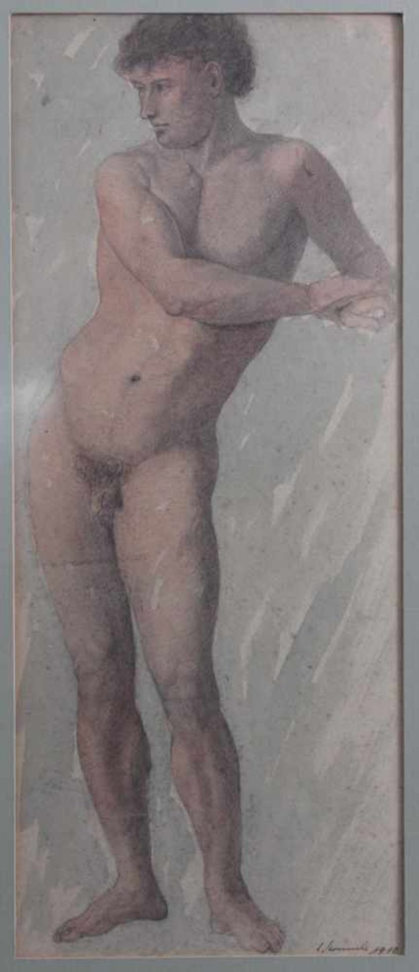 Carl Kornmeier (1892-1981)Aquarell/Zeichnung, rechts unten signiert, "Männerakt", ca. 46 x 19 cm. - Bild 2 aus 4