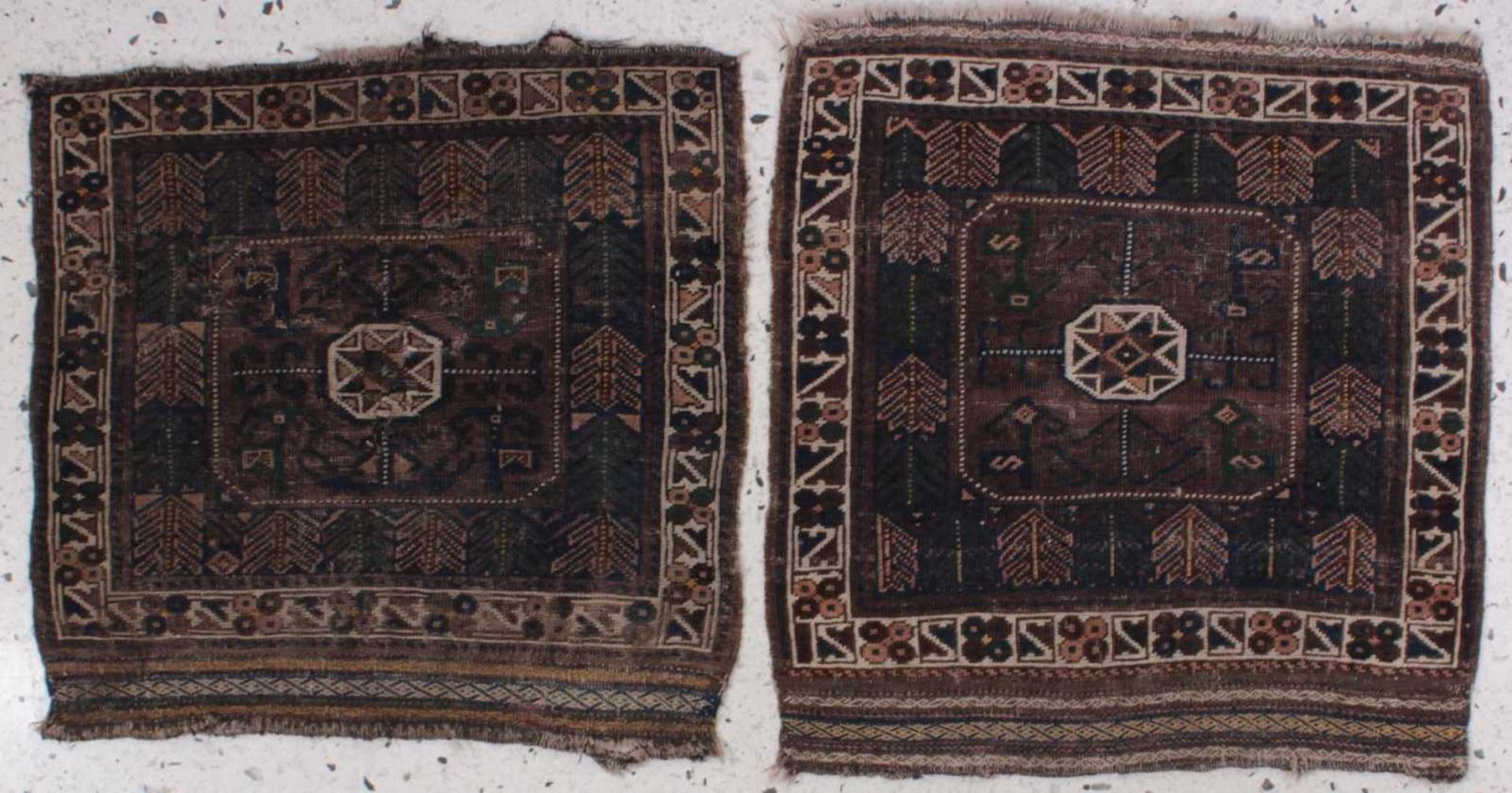 2 antike TeppichePflanzenfarben, Rautenmuster, ca. 175 x 80 und 180 x 78 cm