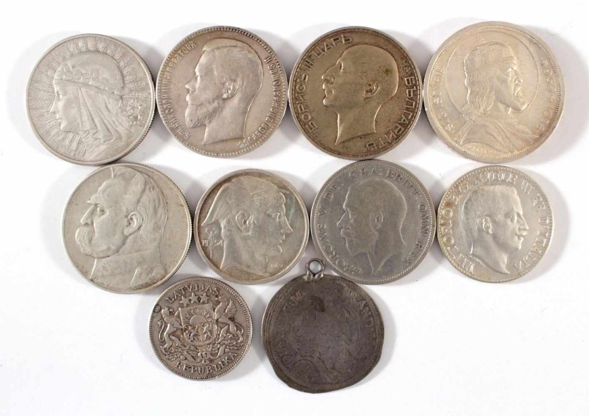 Konvolut Silbermünzen 19. und 20. Jh. 10 Stück1x 100 Lewa 1937 Bulgarien. 1x Münze aus dem