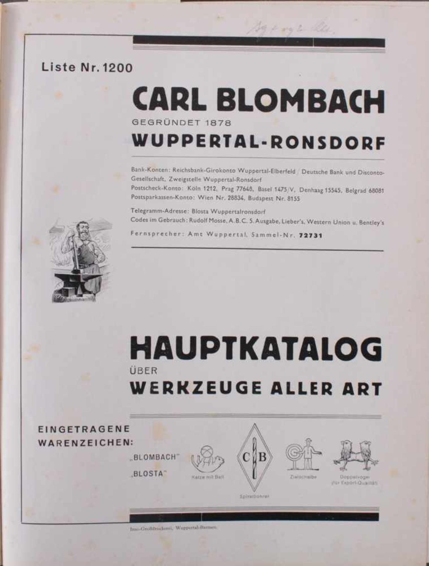 Blosta Werkzeug Katalog von 1920Carl Brombach, Ronsdorf Remscheid, Werkzeuge aller Art. Haupt- - Bild 2 aus 3