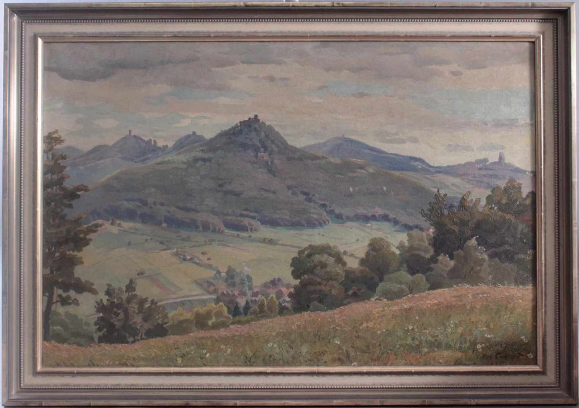 Auguste Croissant (1870 Edenkoben-1941 Landau)Öl auf Leinwand, "Blick auf Trifels, Anebos und Münz",