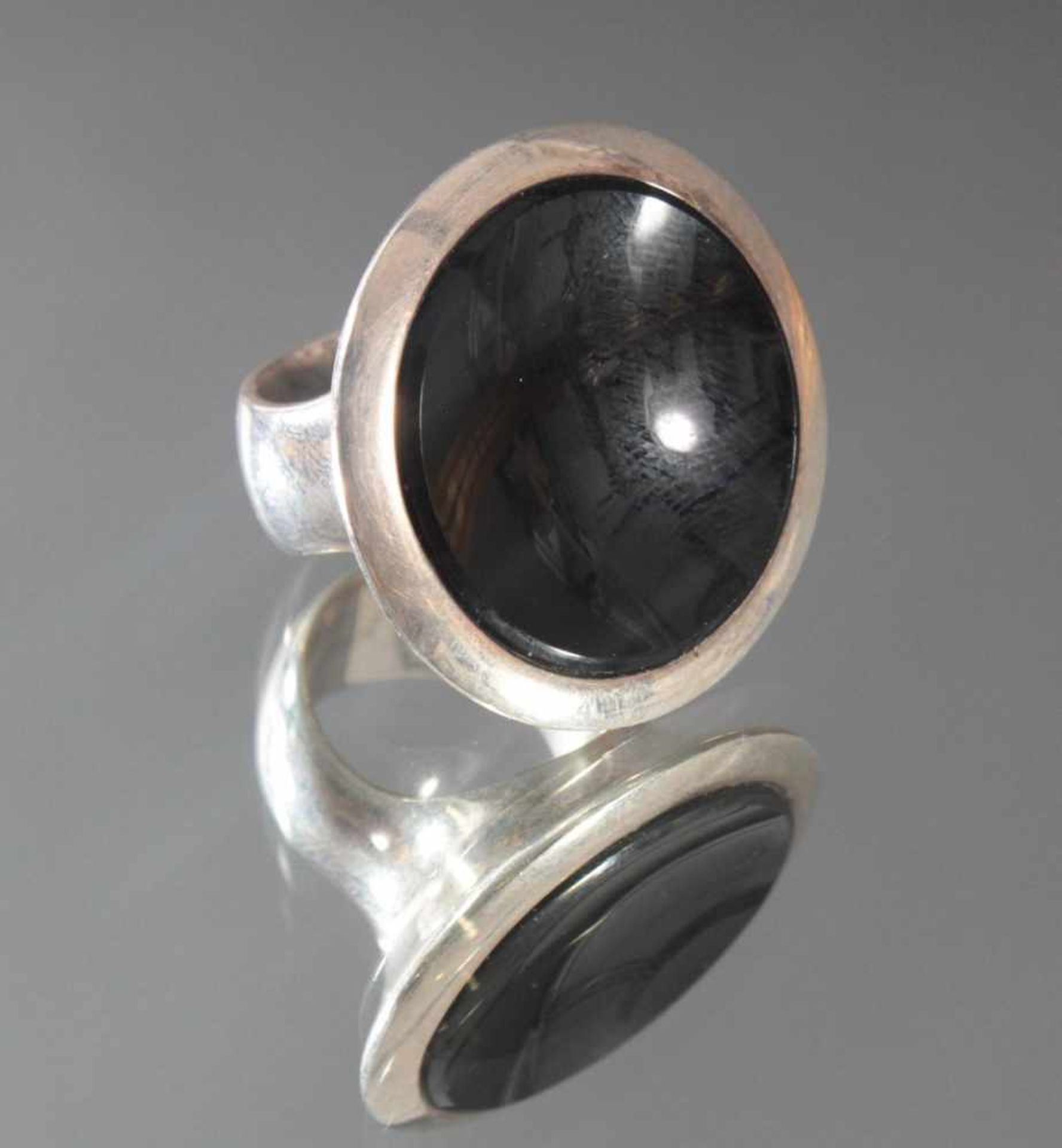 Sterlingsilber-Ring mit OnyxPunziert 925, großer runder Onyx (D-2,8 cm), RG. 56, 39 g - Bild 2 aus 5