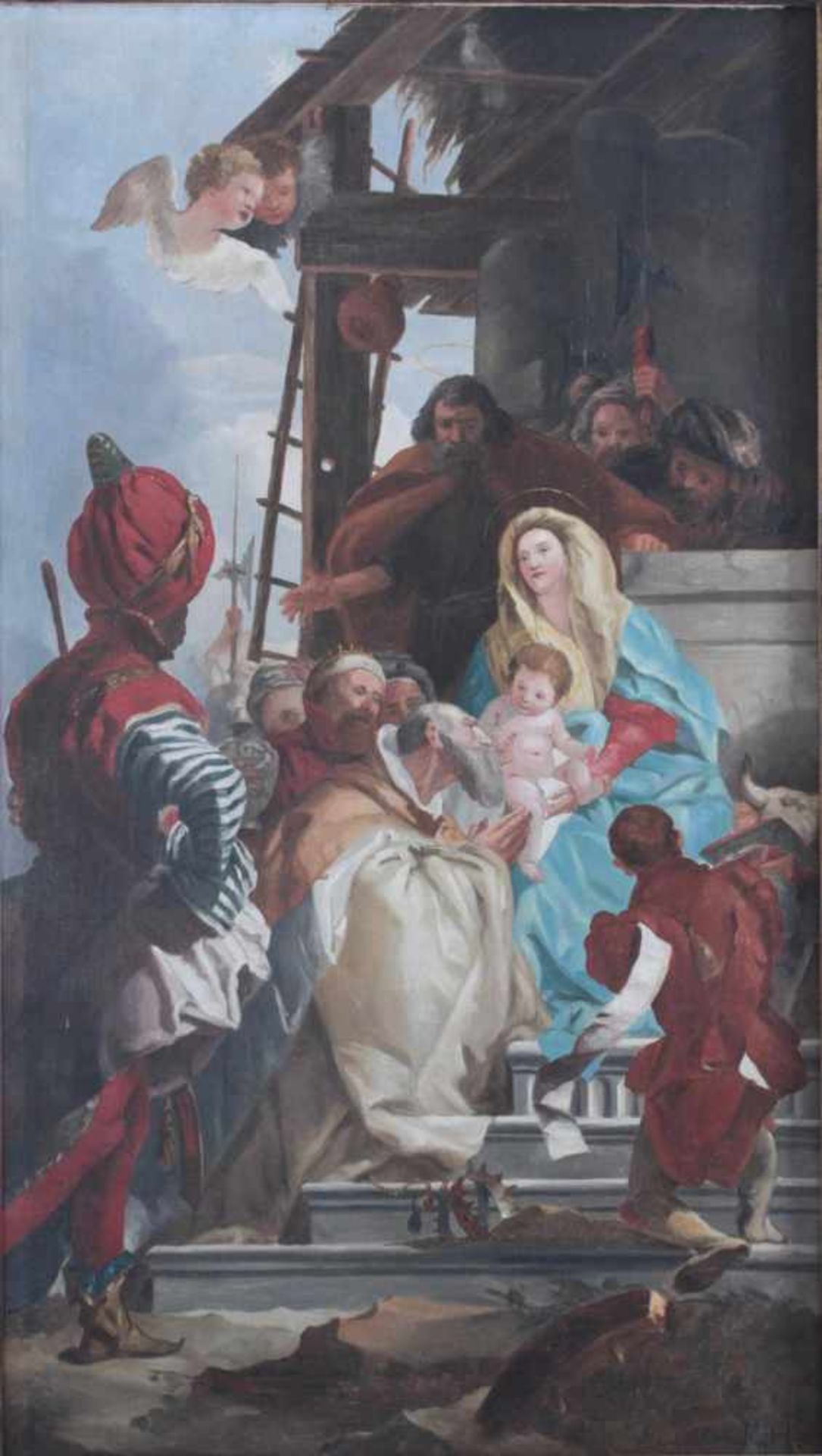Marienbildnis mit Jesuskind, die Heiligen drei Könige, Monogrammist: R.H. 20. Jh.Öl auf Leinwand - Bild 2 aus 4