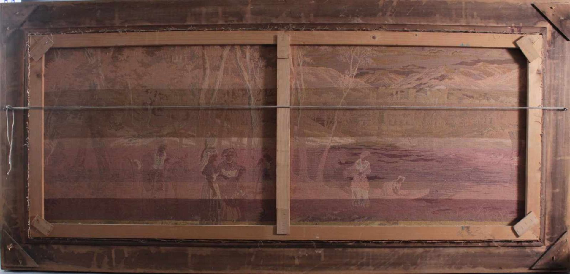 Großer Gobelin, mittelalterliche Szene, 2. Hälfte 20. Jh.Massiv geschnitzter Holzrahmen, ca. 70 × - Image 4 of 4