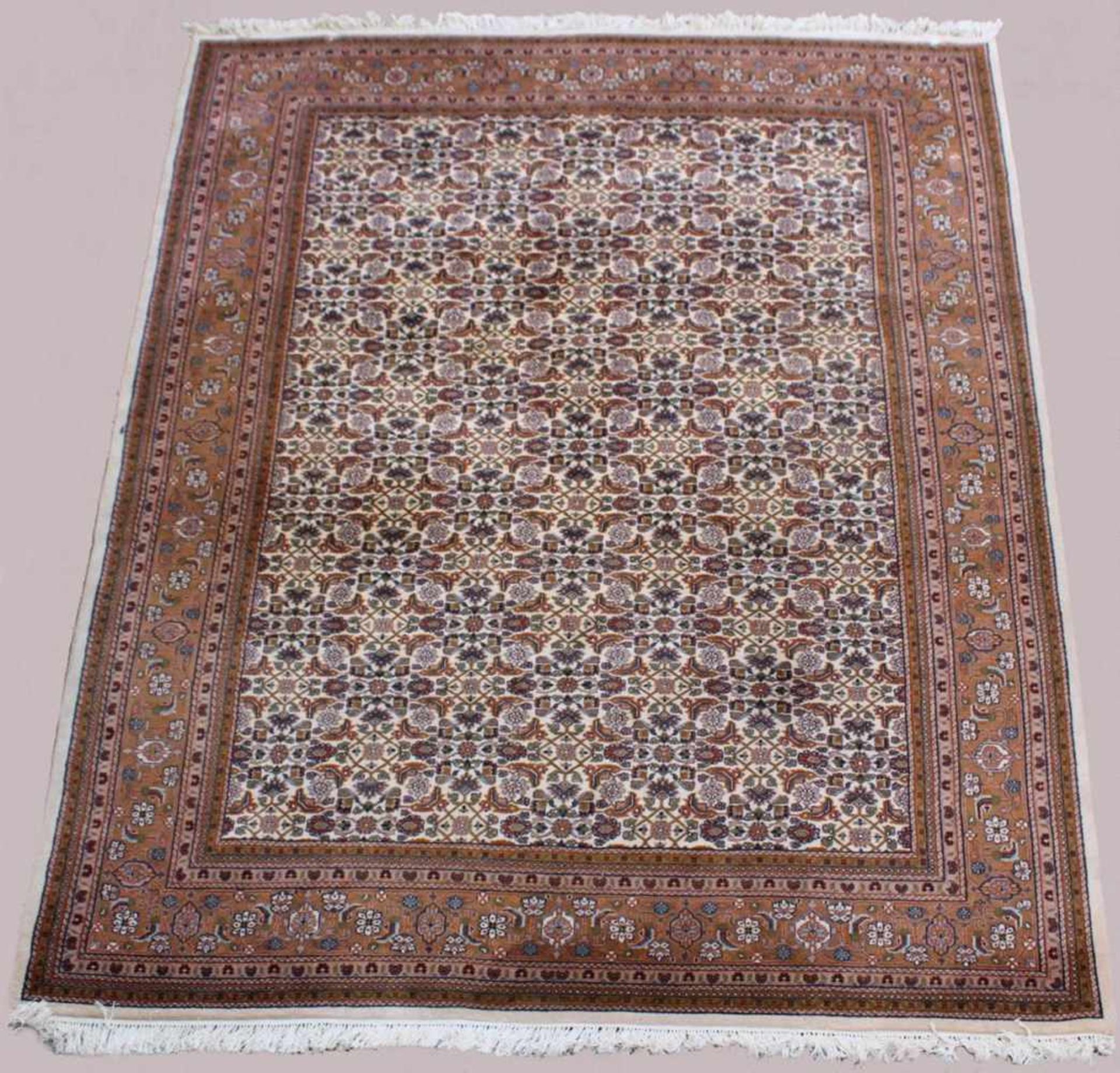 Herati-IndienWolle, handgeknüpft, braun und beigegrundig, ca. 352 x 250 cm